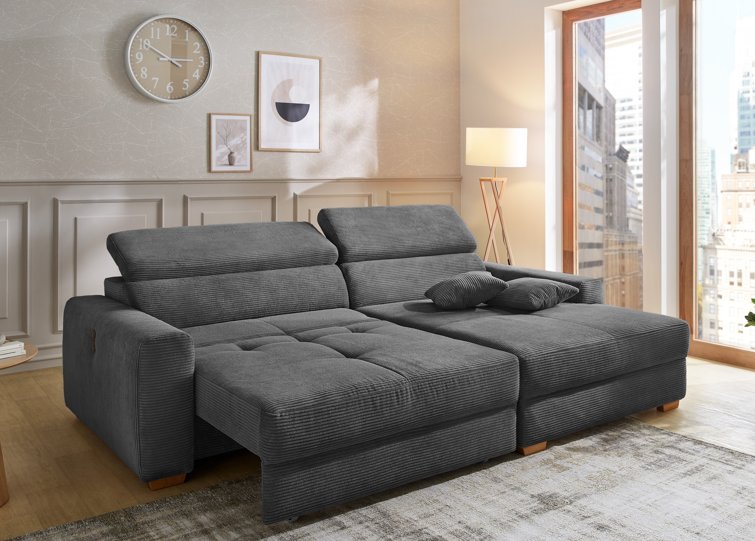 Jockenhöfer Gruppe Ecksofa »Slider, L-Form, 140kg Belastbarkeit je Sitzplatz«, elektromotorische Sitztiefenverstellung,USB-Ladeports,mit Kopfstützen