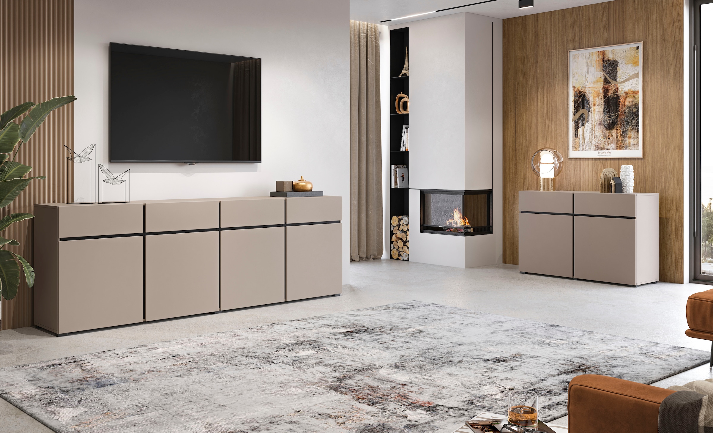 INOSIGN Sideboard »Cross,Breite 225 cm, moderne grifflose Kommode,4 Türen/4 Schubkästen«, Schubladenschrank mit viel Stauraum, Einlegeböden verstellbar