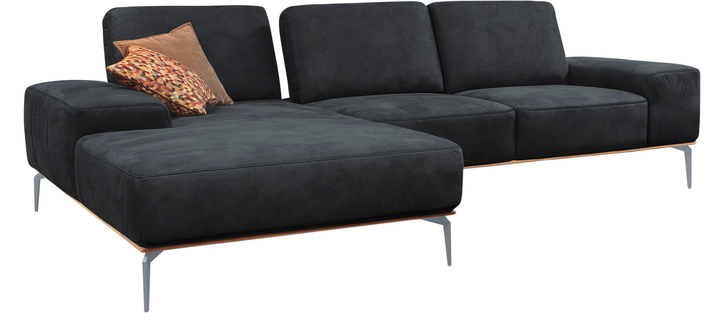 W.SCHILLIG Ecksofa »run, Designsofa mit tollem Sitzkomfort, bequem, L-Form«, mit elegantem Holzsockel, Füße in Silber matt, Breite 299 cm