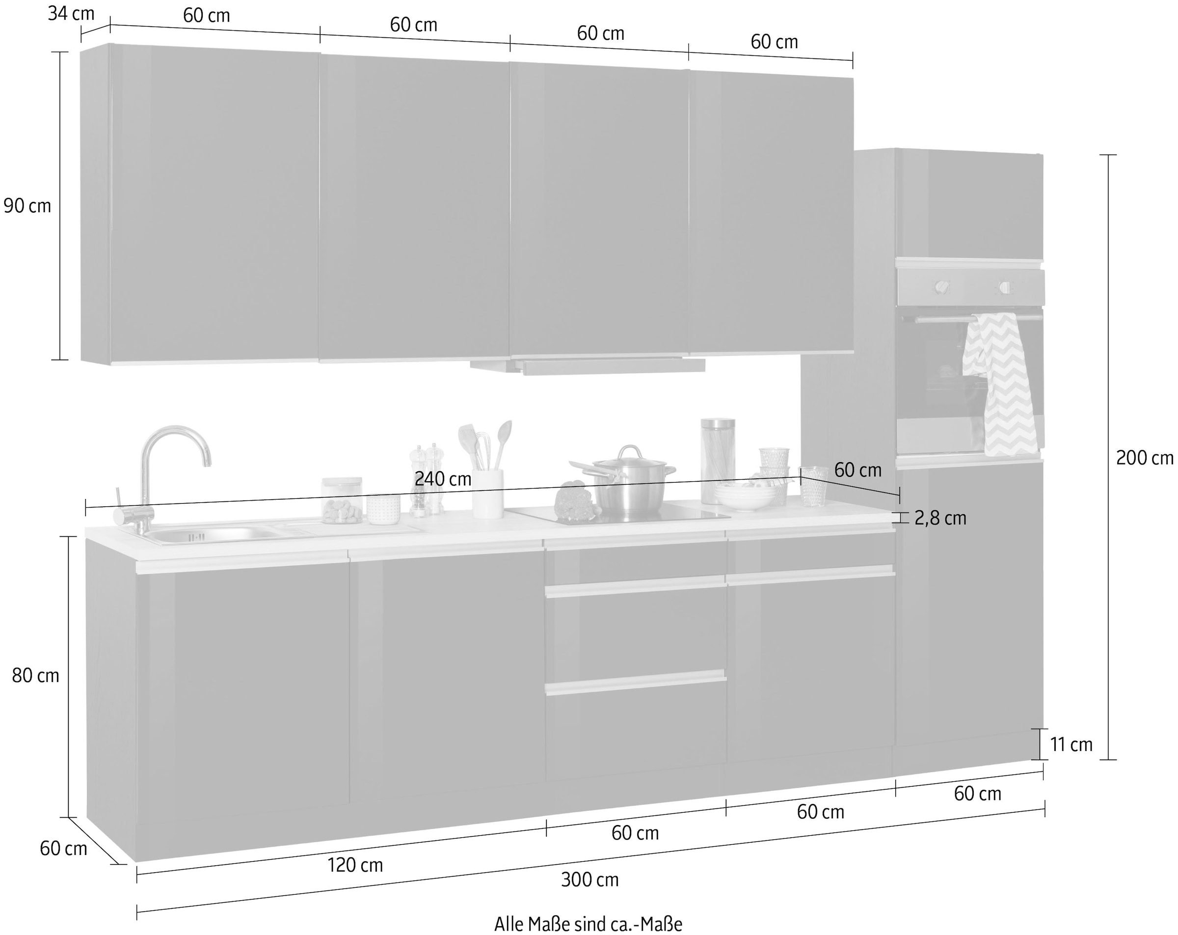 HELD MÖBEL Küchenzeile OTTO bei E-Geräten, mit 300 cm »Ohio«, Breite
