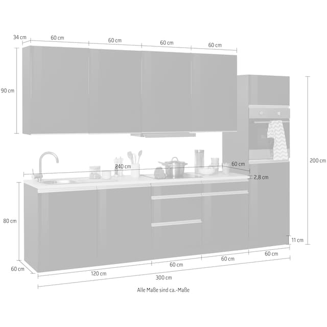 HELD MÖBEL Küchenzeile »Ohio«, mit E-Geräten, Breite 300 cm bei OTTO