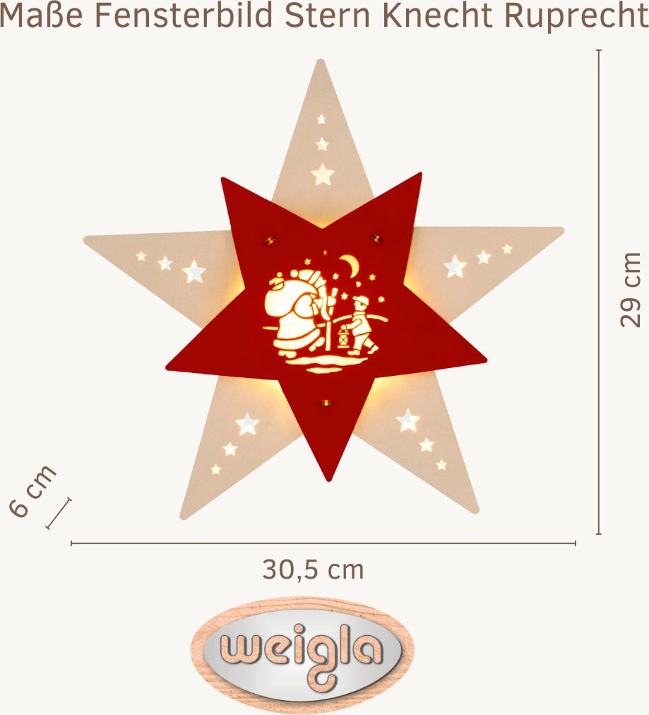 Weigla Dekostern »LED Knecht Ruprecht, beleuchtetes Fensterbild, WEIẞ-ROT«, (1 St.), Erzgebirge garantiert, Weihnachtsdeko Innen, Weihnachtsbeleuchtung