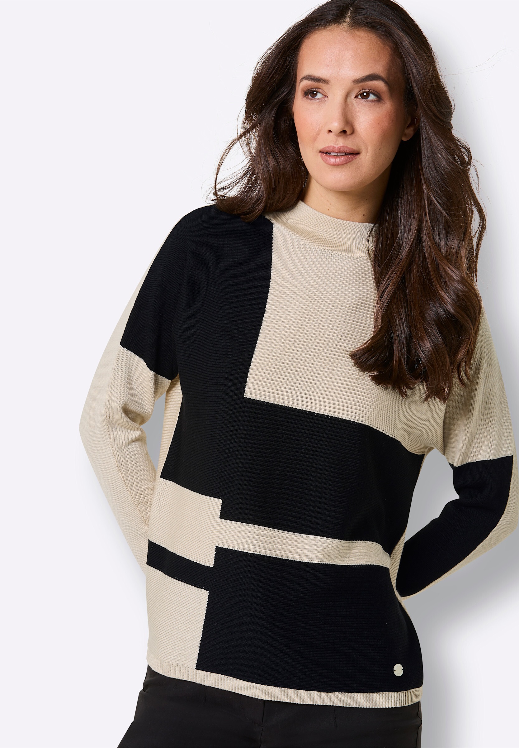 creation L Strickpullover »Merino-Lyocell-Pullover Stehkragenpullover mit Intarsien-Dessin«