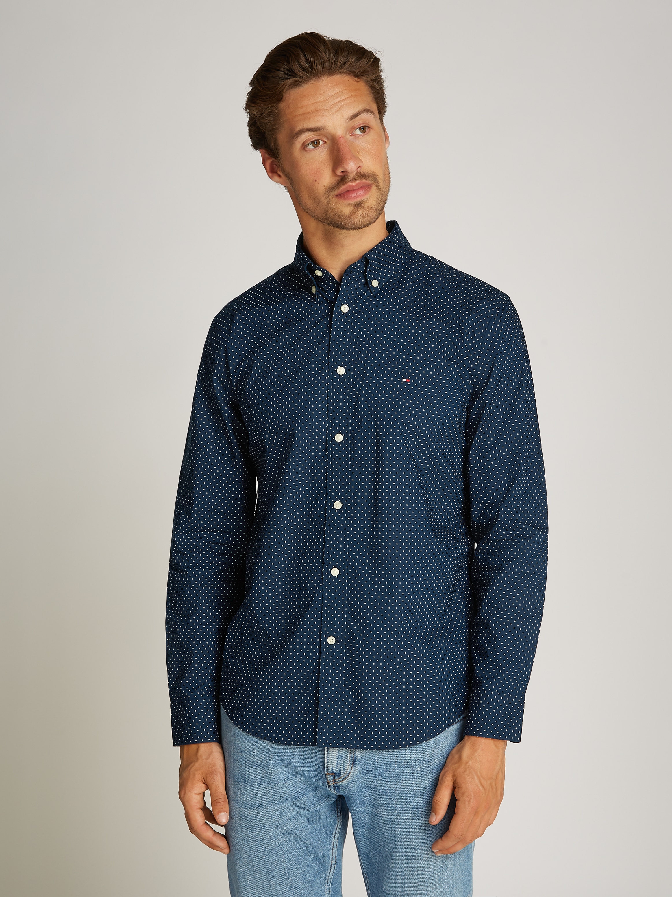 Tommy Hilfiger Businesshemd »FLEX POPLIN POLKA DOT RF SHIRT«, mit Punktprint
