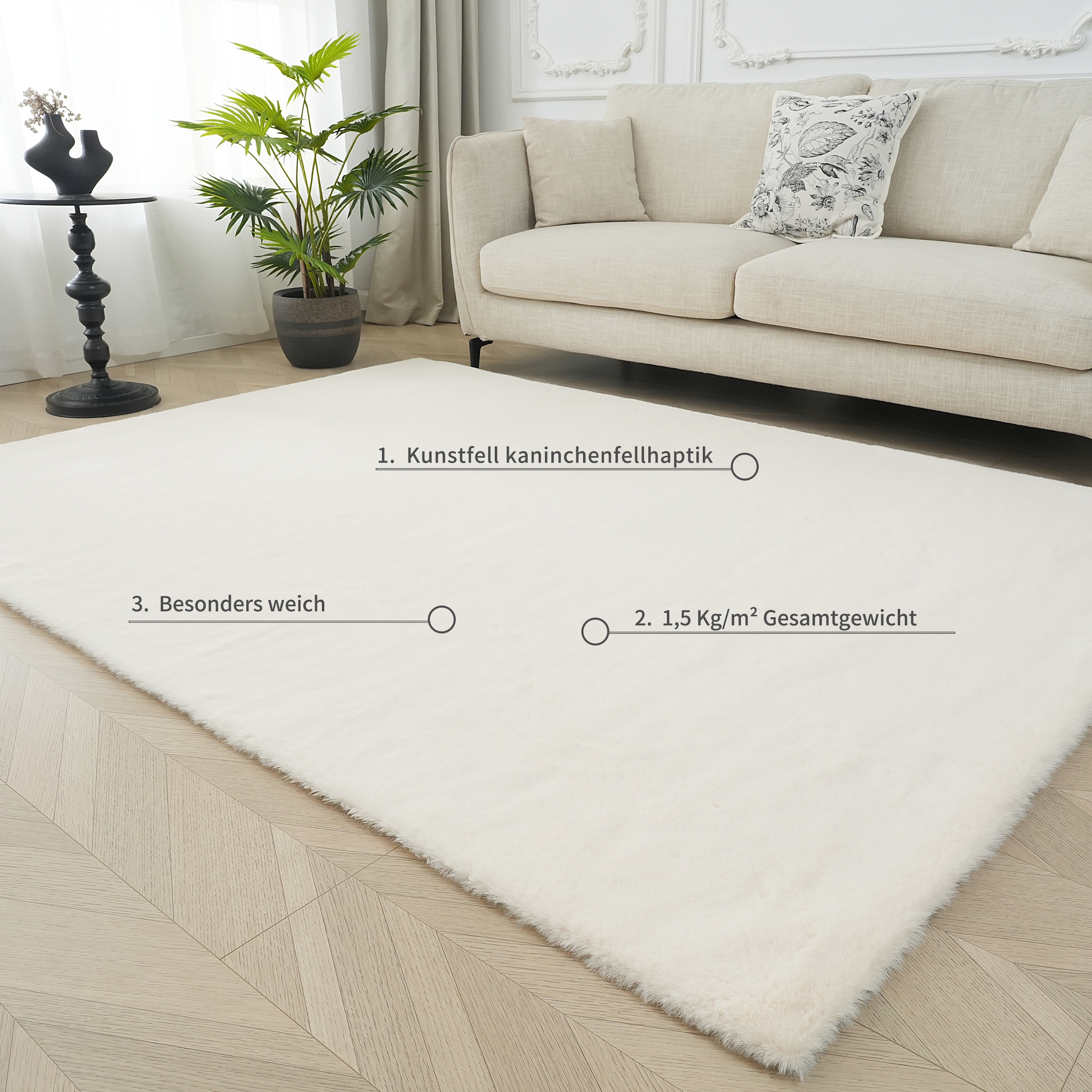Bruno Banani Fellteppich »Rabbit 2, Kunstfell Teppich, Modern«, rechteckig, 25 mm Höhe, Kaninchenfell-Haptik, sehr weich, Wohnzimmer, Schlafzimmer, Esszimmer
