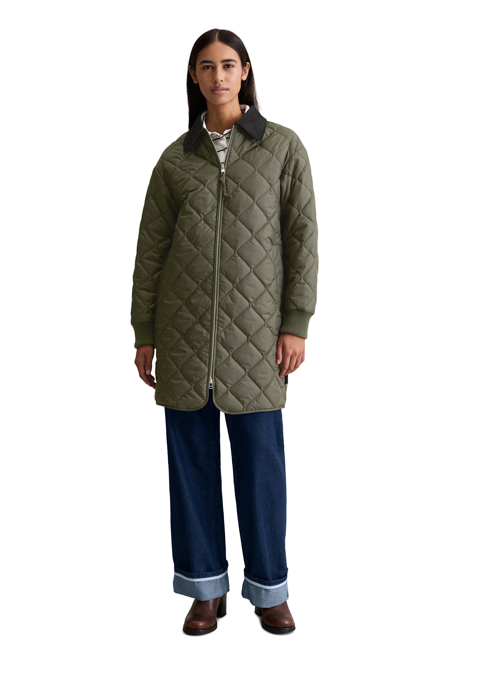 Marc O'Polo DENIM Steppmantel, relaxed fit, 2-Wege-Reißverschluss, Cord-Kentkragen