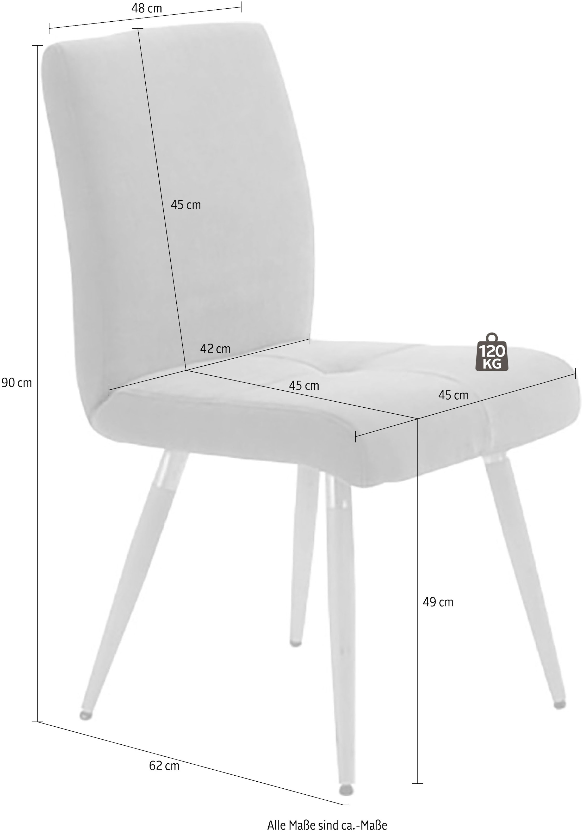 K+W Komfort & Wohnen 4-Fußstuhl »6411« () mit Sitzsteppung, Edelstahlgriff am Rücken, Massivholzbeine