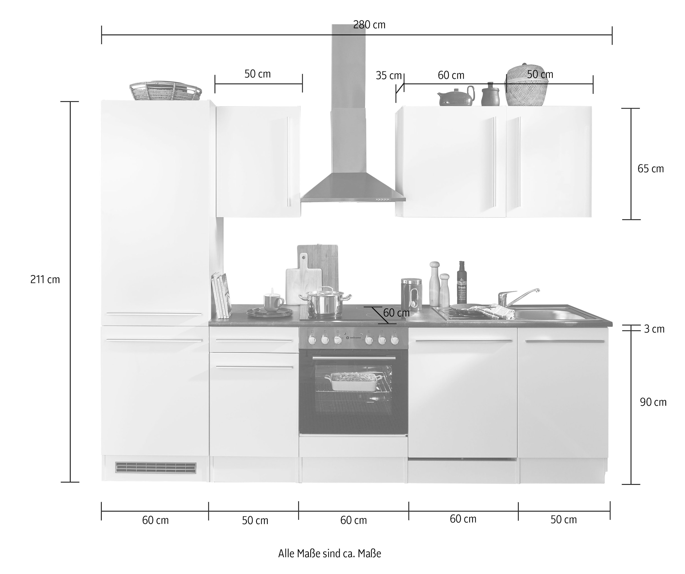 BASIC by Balculina Küchenzeile »Jazz«, Breite 280 cm, wahlweise mit E-Geräten