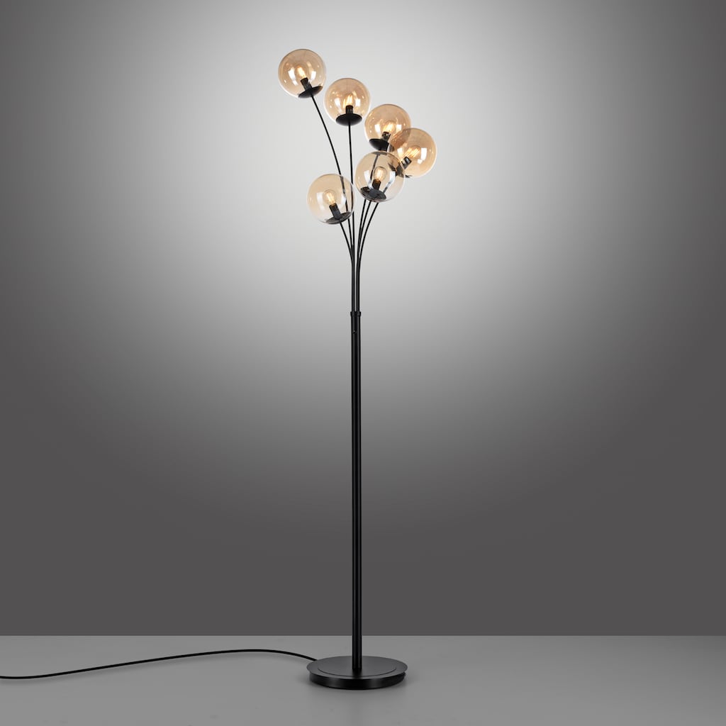 andas Stehlampe »Nymölla«, 6 flammig-flammig, mit großen amberfarbigen Glaskörpern, schwarz lackiert Oberfläche