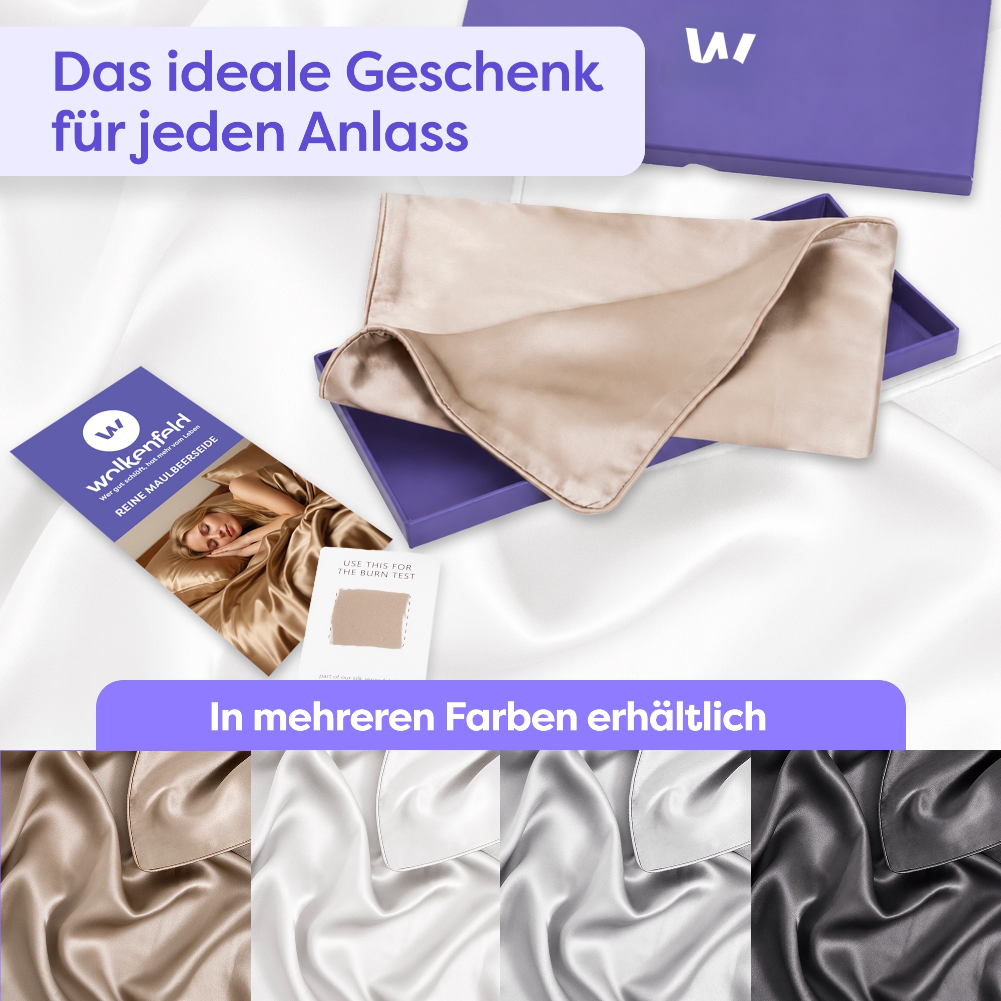 Wolkenfeld Kissenbezug »Seidenkissenbezug 100 % Maulbeerseide, 22 Momme, 6A, 40x80, OEKO-TEX« Sanft zu Haut und Haar, mit verdecktem Hotelverschluss & Geschenkbox