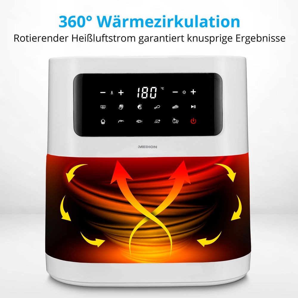 Medion® Heißluftfritteuse »MD11740  E40 XL, Nutzinhalt 5,2 L; Korb in Korb«, 2000 W, digitales Bedienfeld, 9 Automatikprogramme