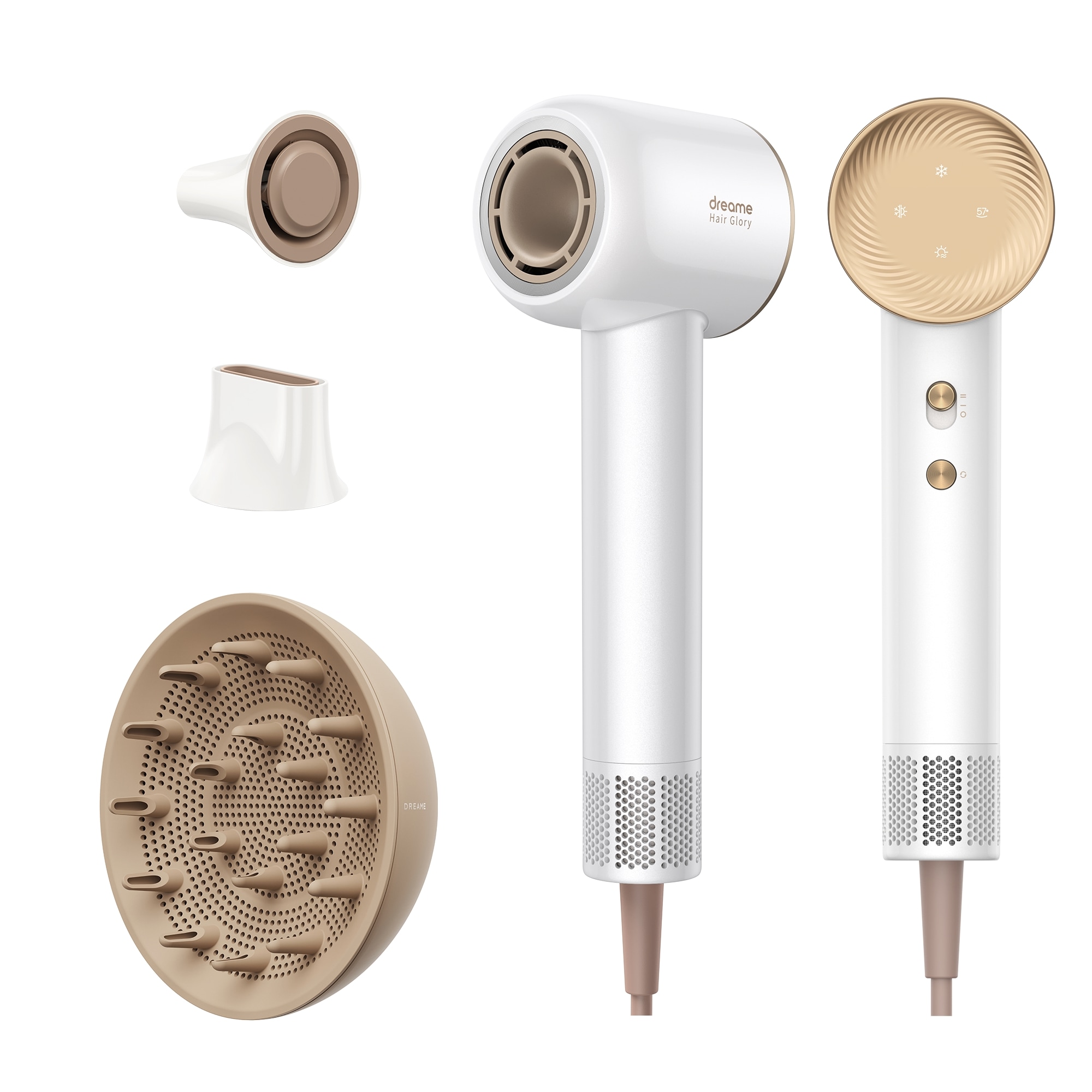 Dreame Haartrockner »Glory Combo« 2 Aufsätze 300 Mio. Anionen, konstante Temperatur, geringes Gewicht von nur 345g in weiß