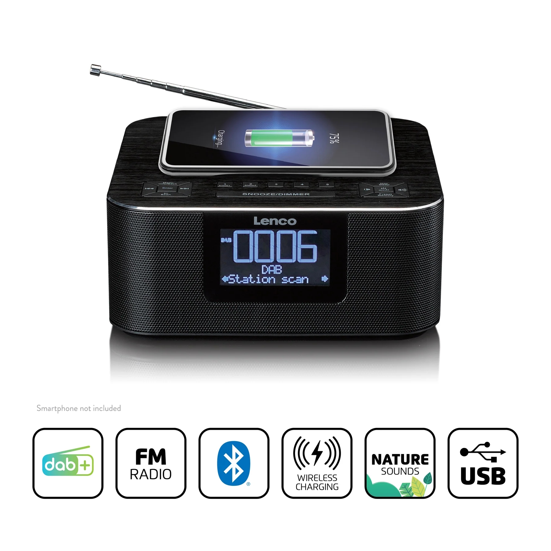 Lenco Uhrenradio »CR-650BK« (Bluetooth Digitalradio (DAB+) | FM-Tuner ) FM‑Radiowecker, LED‑Display, 2 Weckzeiten