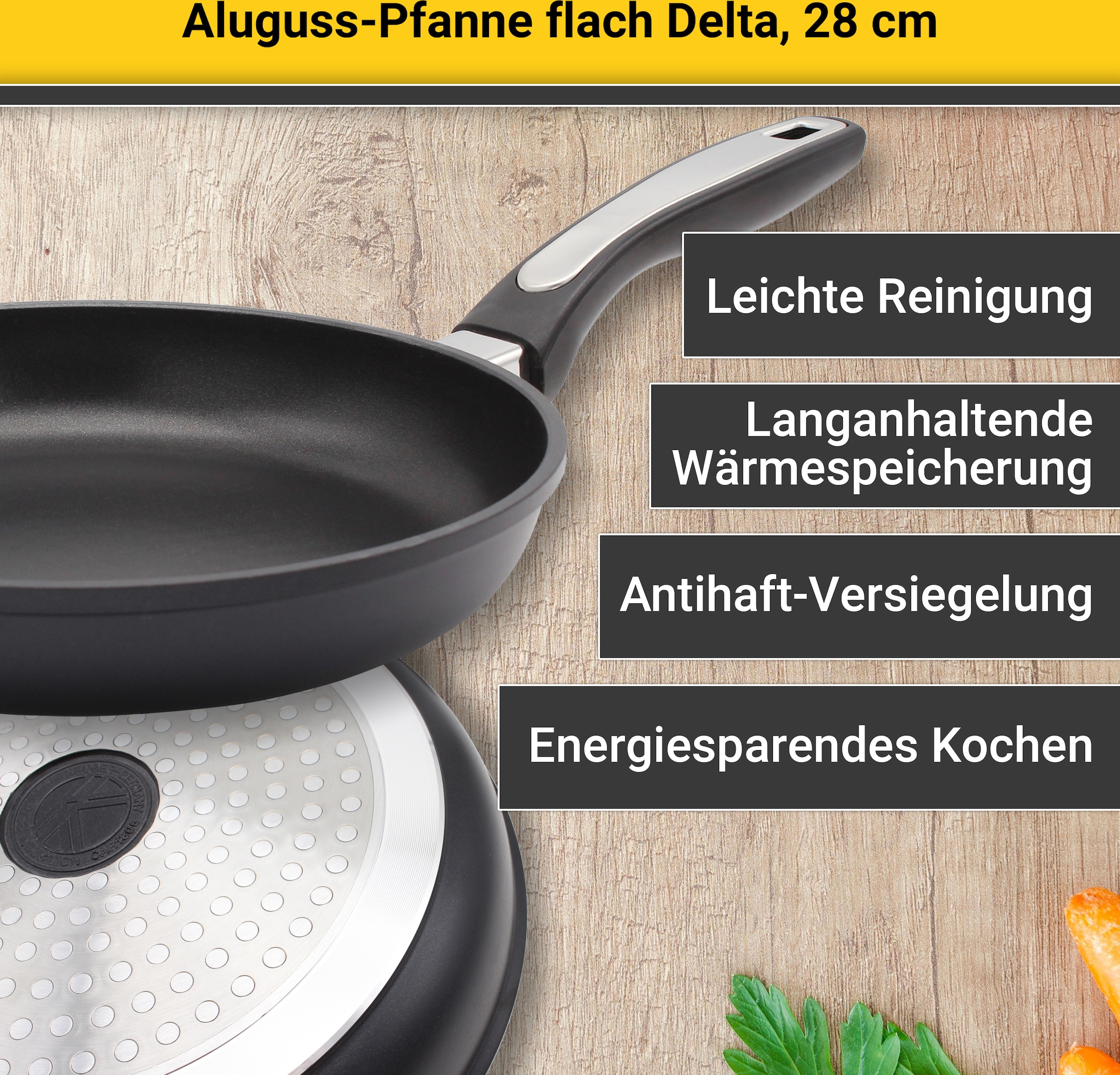 Krüger Bratpfanne »Aluguss Pfanne flach DELTA«, Aluminiumguss, (1 tlg.), für Induktions-Kochfelder geeignet