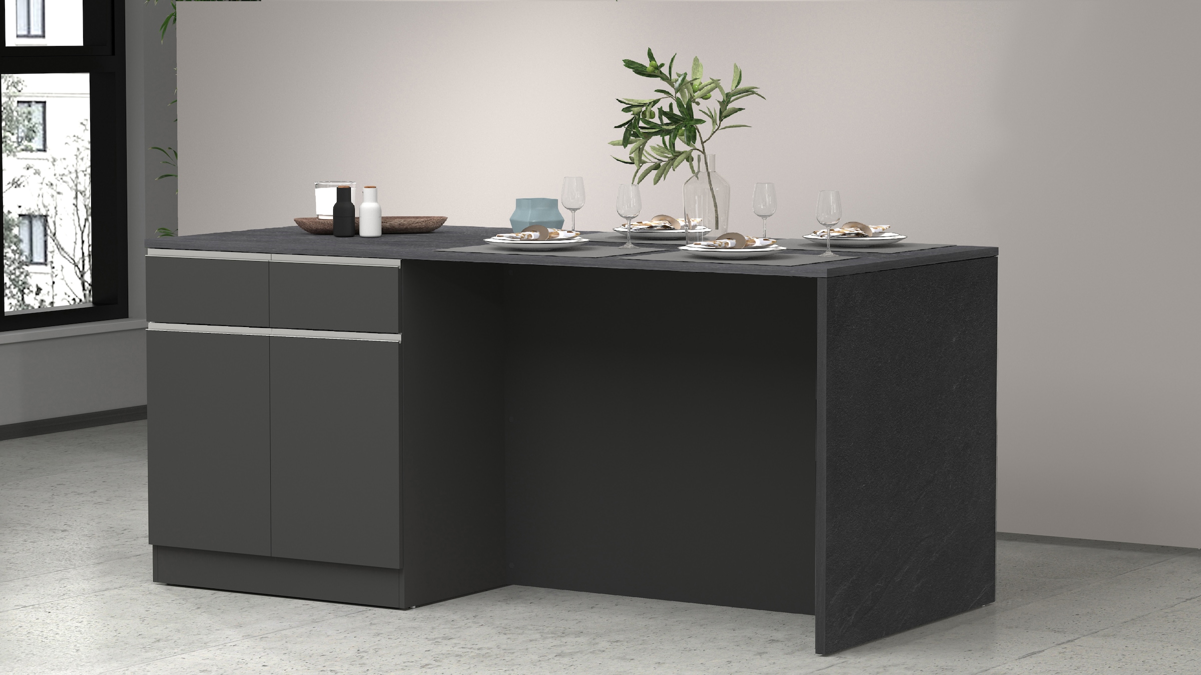 KOCHSTATION Kücheninsel »Sole,Kochinsel,Küchenarbeitsblock,Inselküche,Arbeitsinsel«, Breite 200 cm mit 4 Türen,4 Schubkästen, Aluminiumgriff