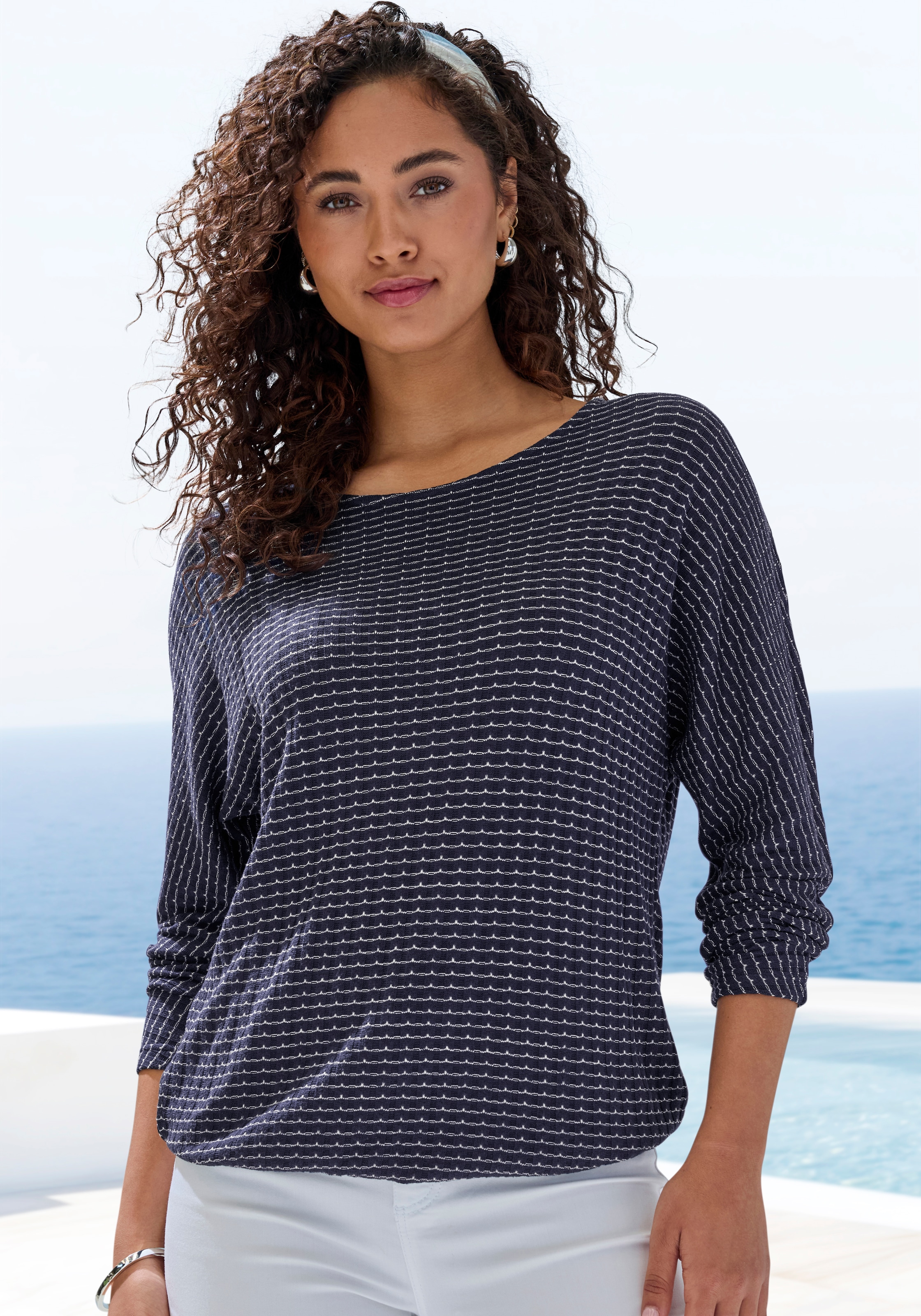 Vivance Langarmshirt »aus strukturierter Strickqualität« mit Gummizug im Bund