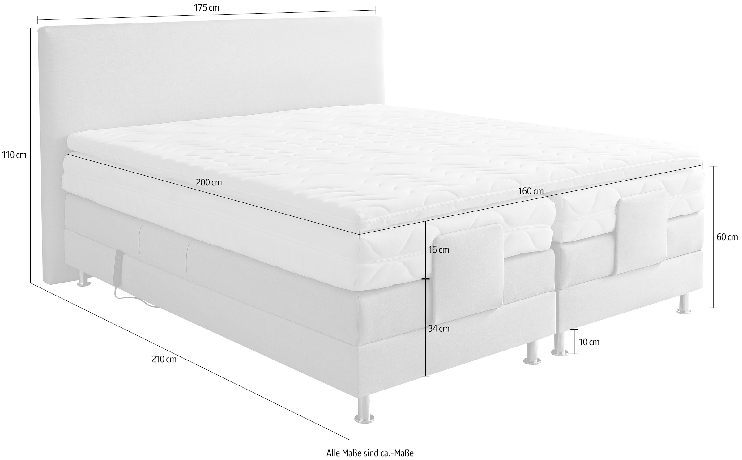 Westfalia Schlafkomfort Boxbett »Lissabon wahlweise in den Breiten 160x200cm, 180x200cm & 200x200cm« inkl. Motor, Auswahl aus 2 Matratzentypen und 3 Härtegraden