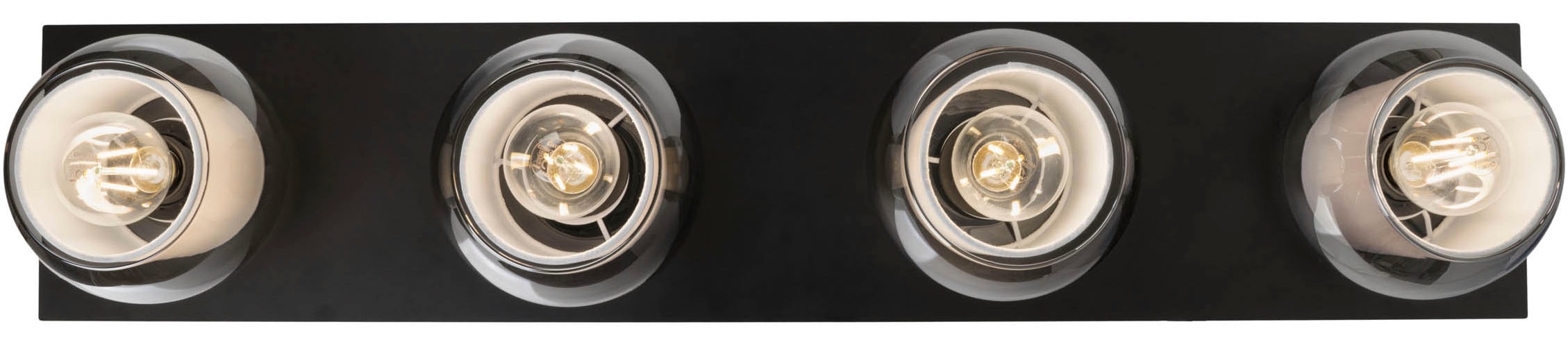 OTTO home Deckenleuchte »Tanissa« E27 1 Stk. eckig, 4 kugelförmige Rauchglas-Schirme innen mit Stoff, 4x E27 exkl.