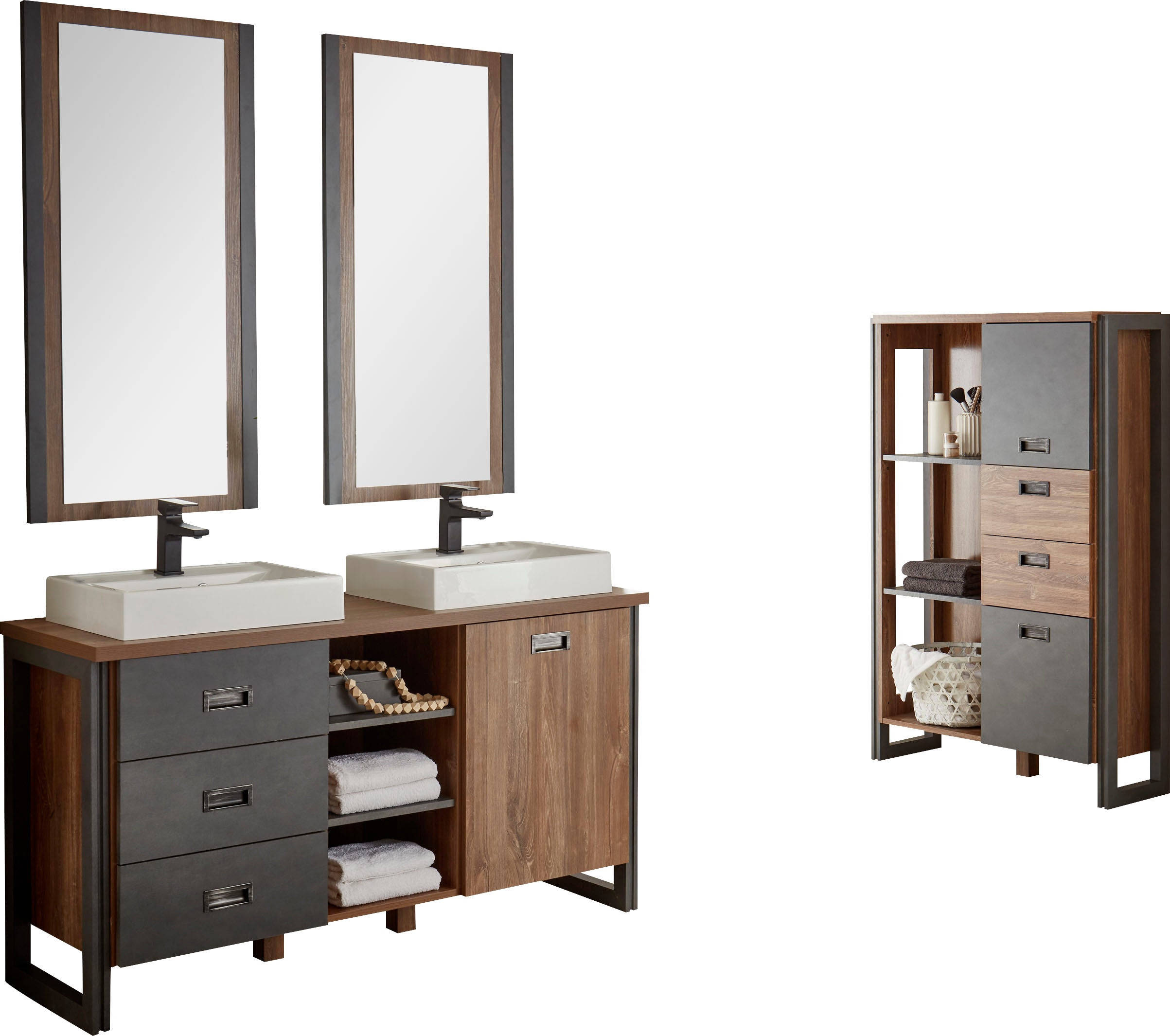 Home Affaire Badmöbel-Set »Detroit, Bad im Industrialdesign, 3-teiliges Badezimmer« Set, 4 Stk. tlg. in gelb