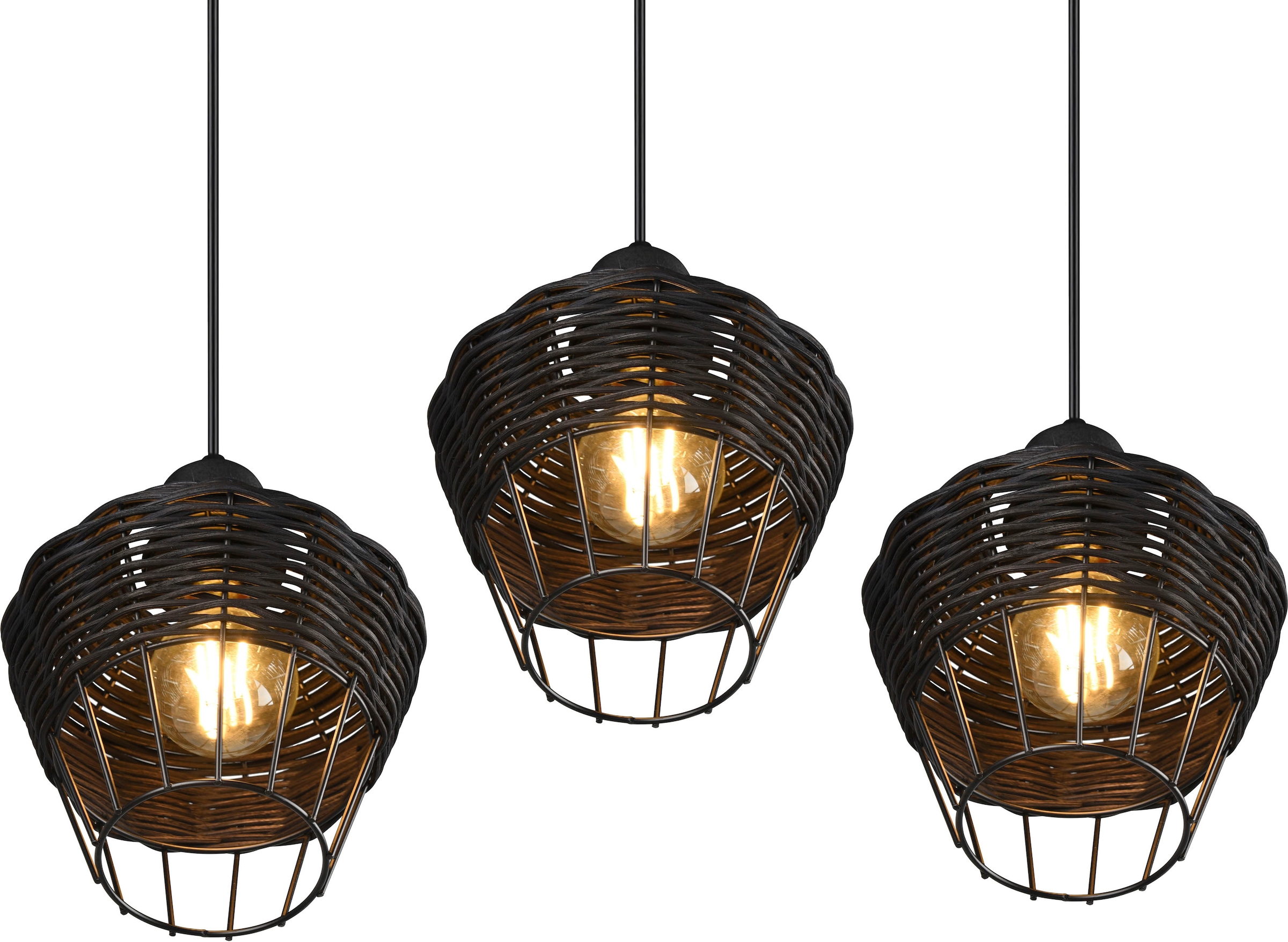TRIO Leuchten Pendelleuchte »Borka«, 3 flammig, Leuchtmittel E27 | ohne Leuchtmittel, Boho Hängelampe aus Rattan 3-flammig exkl E27 max 40W höhenverstellbar