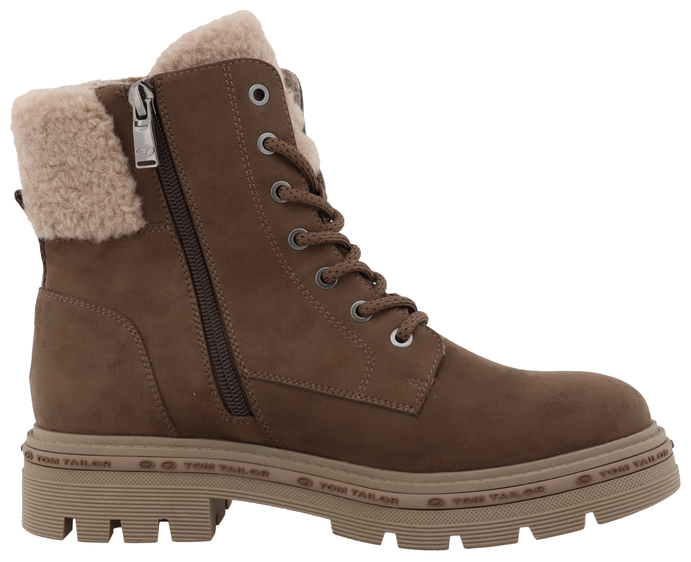 TOM TAILOR Winterboots, Blockabsatz, Schnürboots, Winterstiefelette mit Warmfutter-Kragen