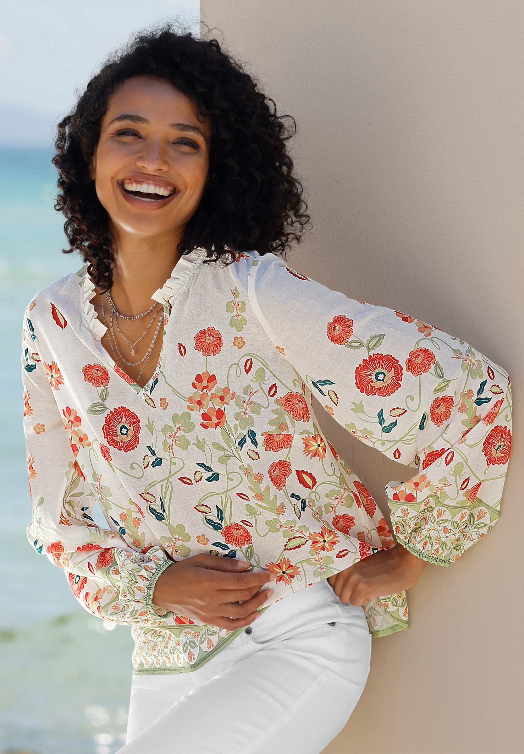 heine Rüschenbluse »Druckbluse Druckbluse mit Ballonärmeln«