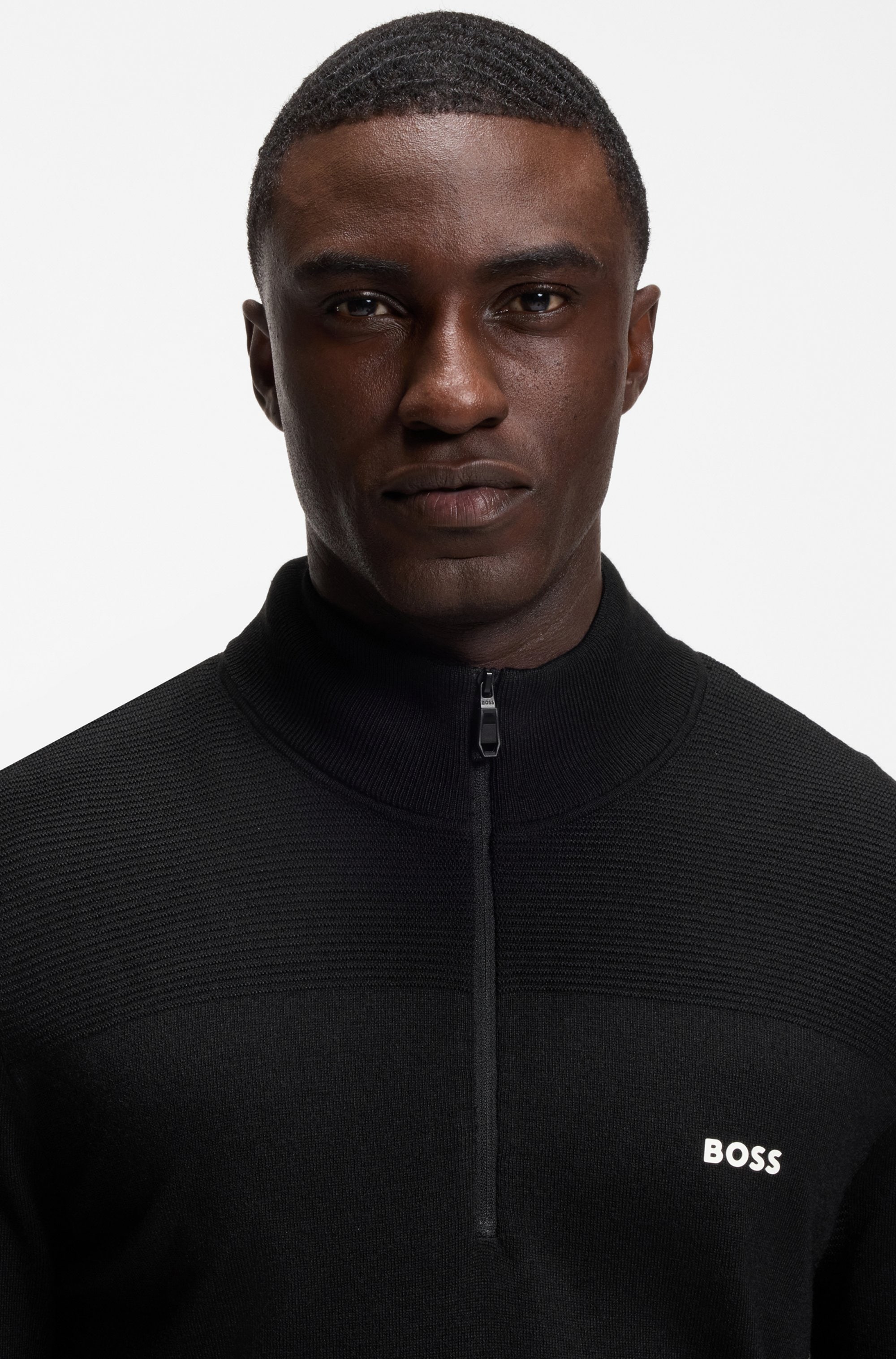 BOSS GREEN Strickpullover Stehkragen mit Reißverschluss, Regular Fit, Woll-Anteil