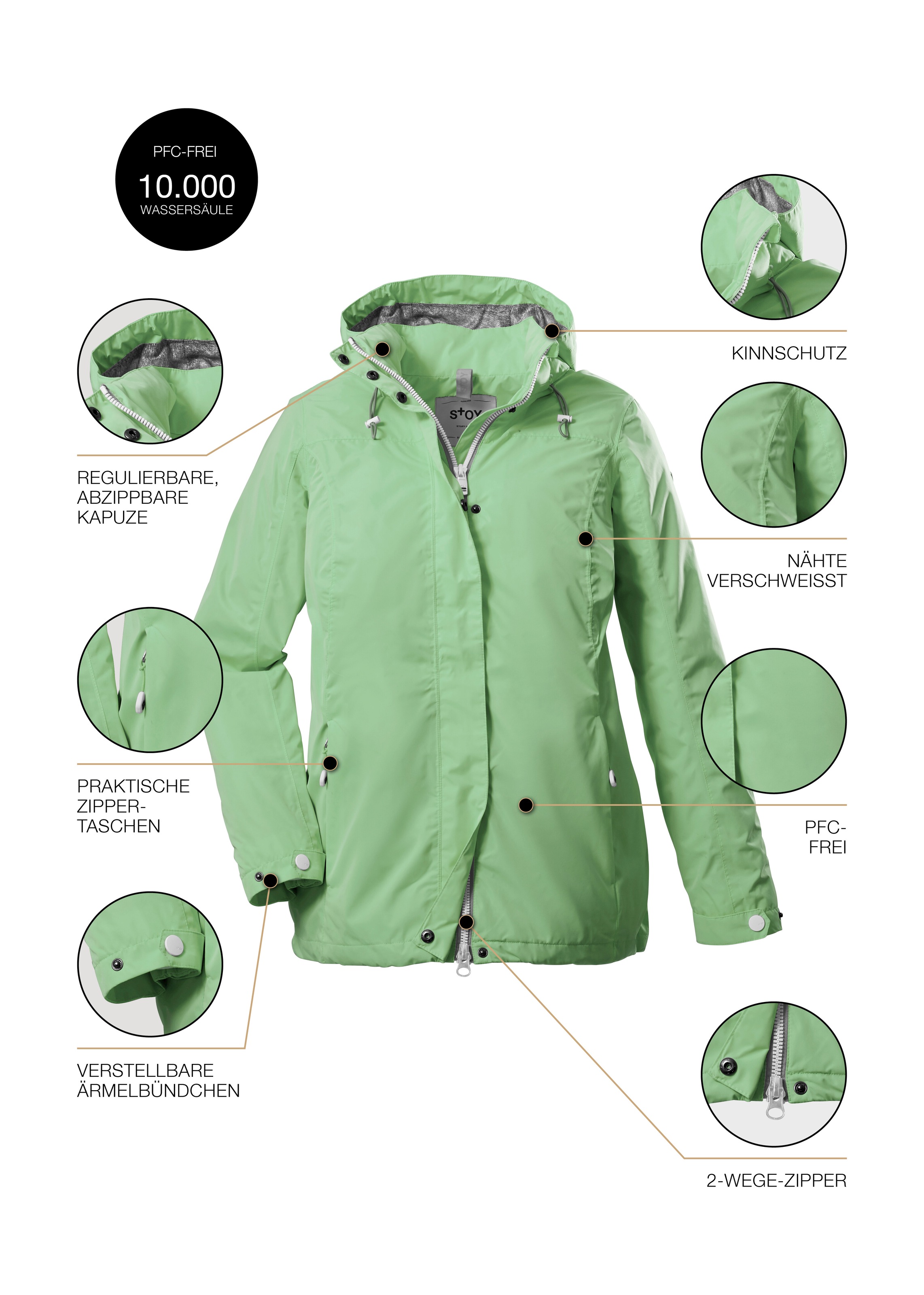 STOY Outdoorjacke »STS 11 WMN JCKT«, Wasserdichte, atmungsaktive STOY-Jacke mit abnehmbarer Kapuze