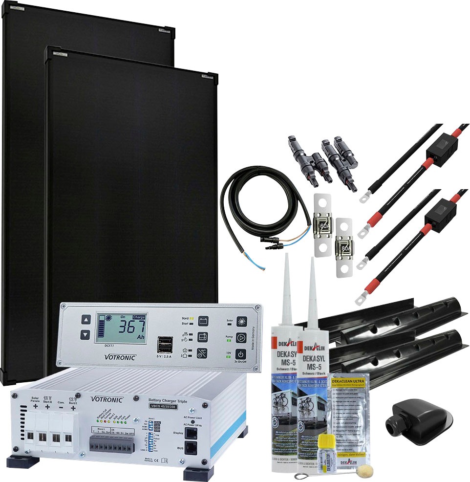 Offgridtec Solaranlage »mTriple mit 1 x 180W 45/30/350 VBCS Triple Charger« mit 5748 VPC Jupiter Kombipanel, für Wohnmobile in schwarz