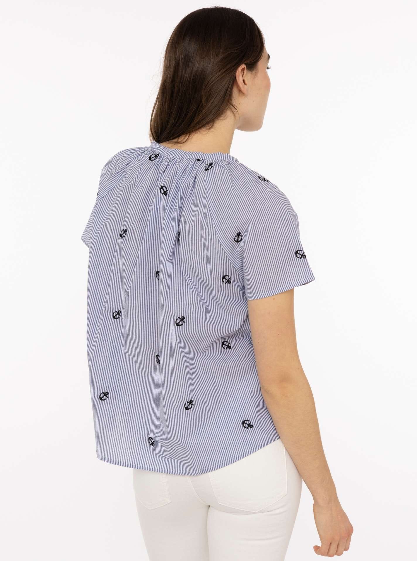 Zwillingsherz Kurzarmbluse »"Stripe & Stitch"« Kurzarm, mit Stickerei, Tunnelzug und Tasseln