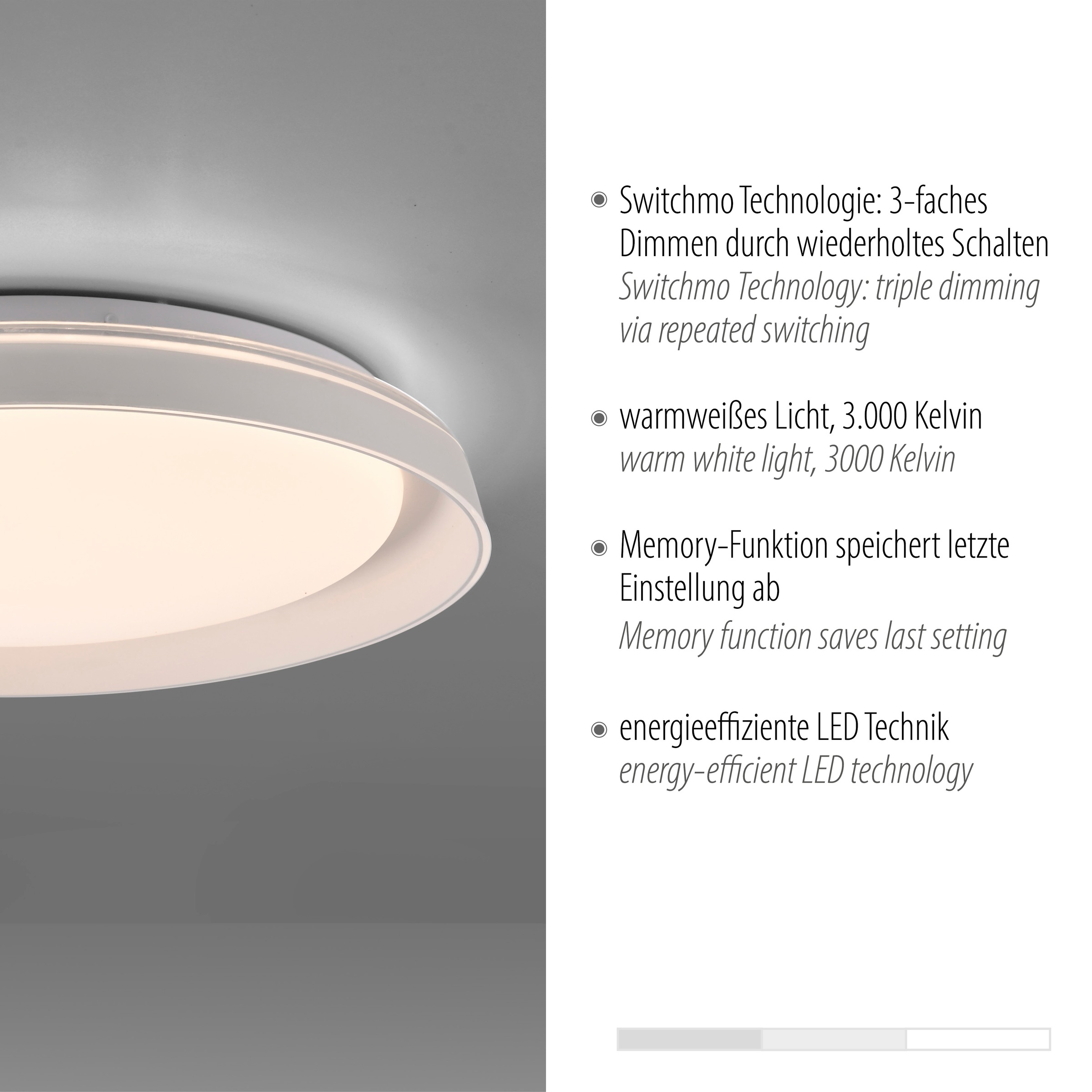 JUST LIGHT Deckenleuchte »SATI«, 1 flammig, Leuchtmittel LED-Board | LED fest integriert, LED, dimmbar, Switchmo, Memory, nach Trennung vom Netz