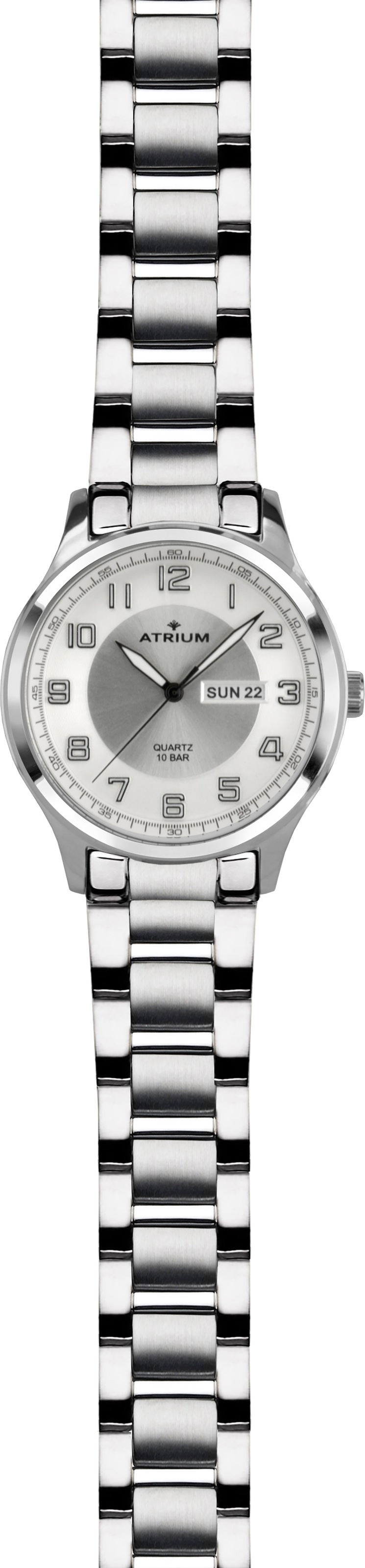 Atrium Quarzuhr Armbanduhr, Herrenuhr, Edelstahlarmband, analog, Wochentag, Tag