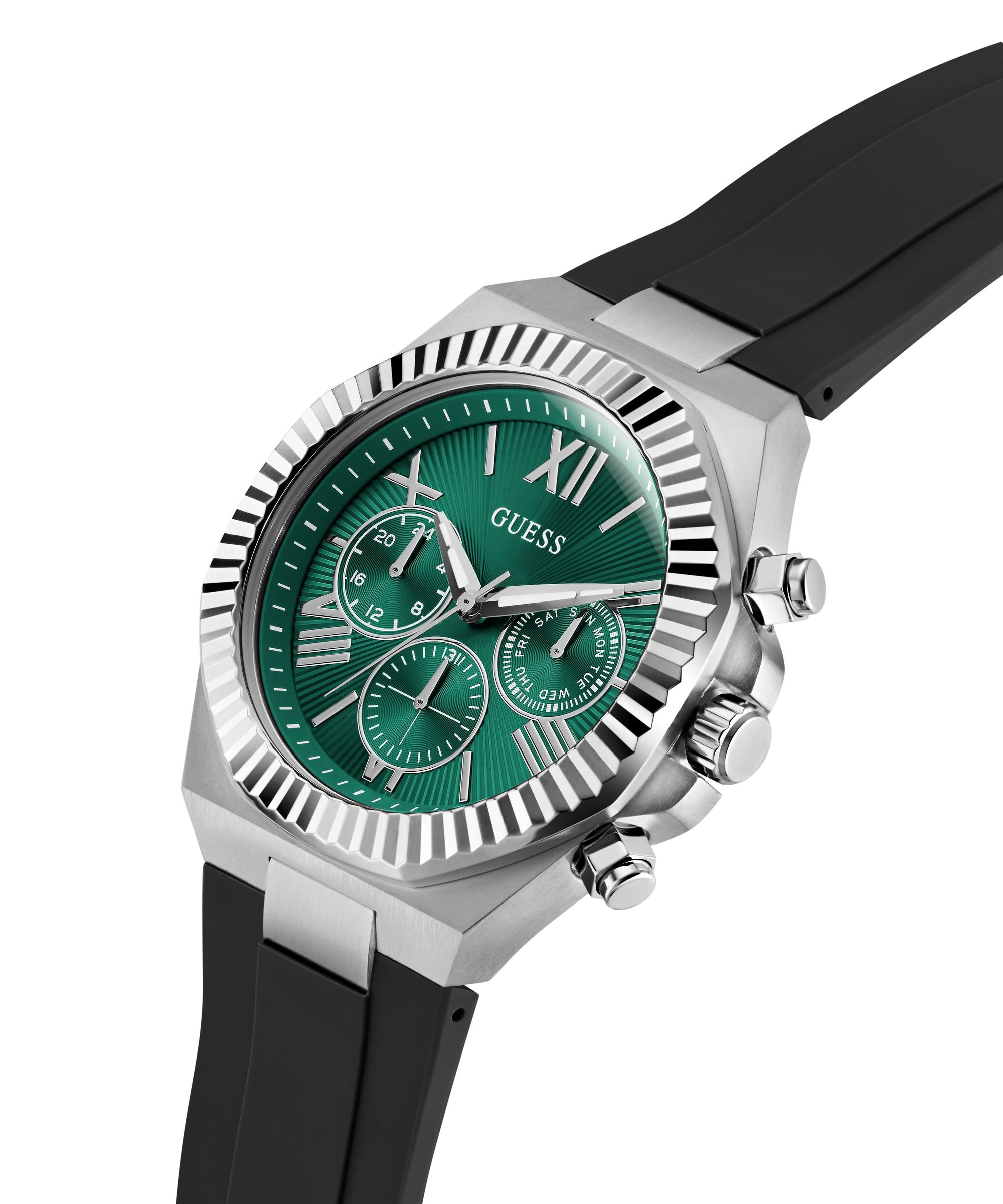 Guess Multifunktionsuhr »EQUITY« Quarzuhr, Armbanduhr, Herrenuhr, Silikonarmband, analog, Wochentag