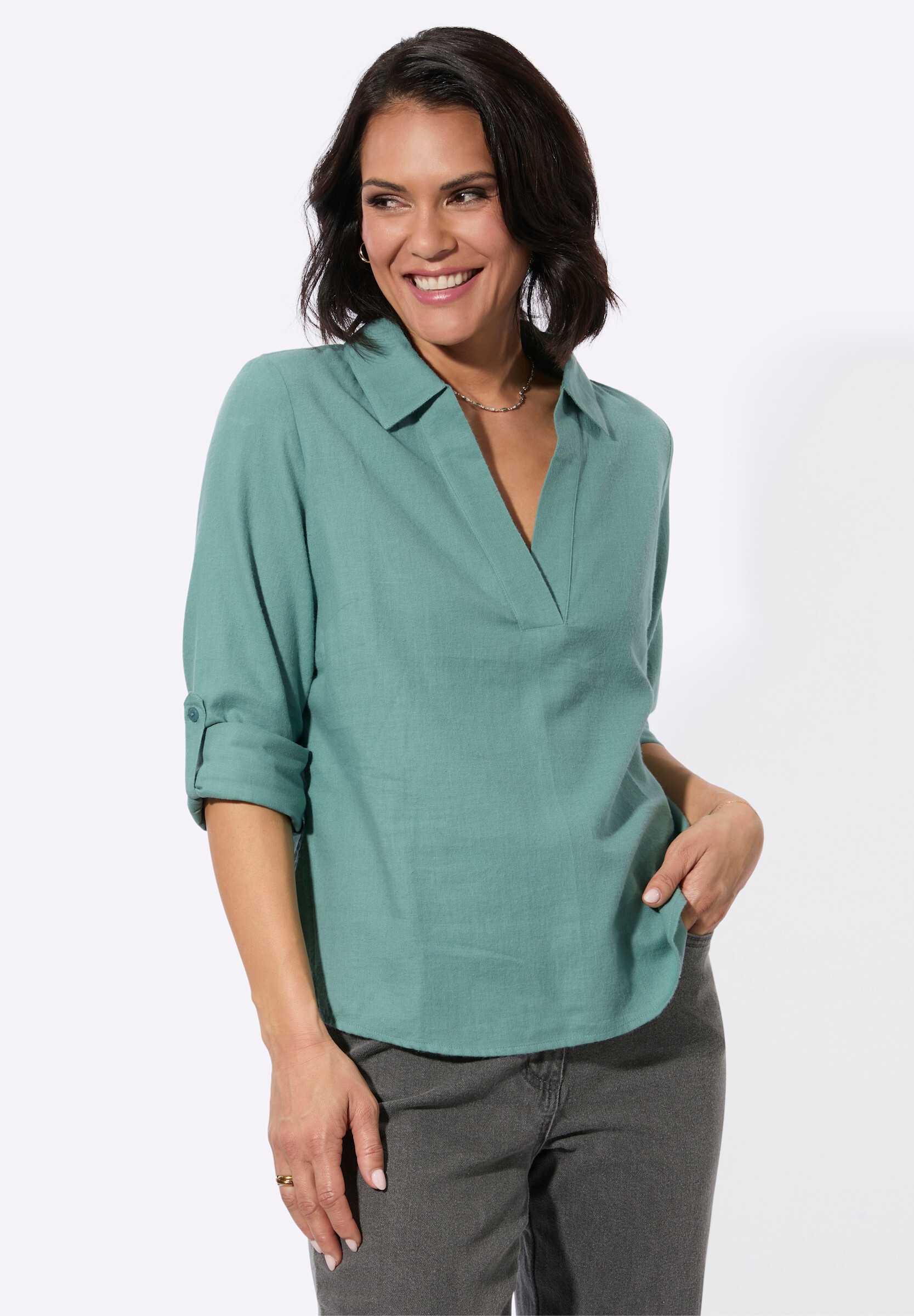 Witt Schlupfbluse »Flanell-Bluse Flanellbluse mit krempelbaren Ärmeln«
