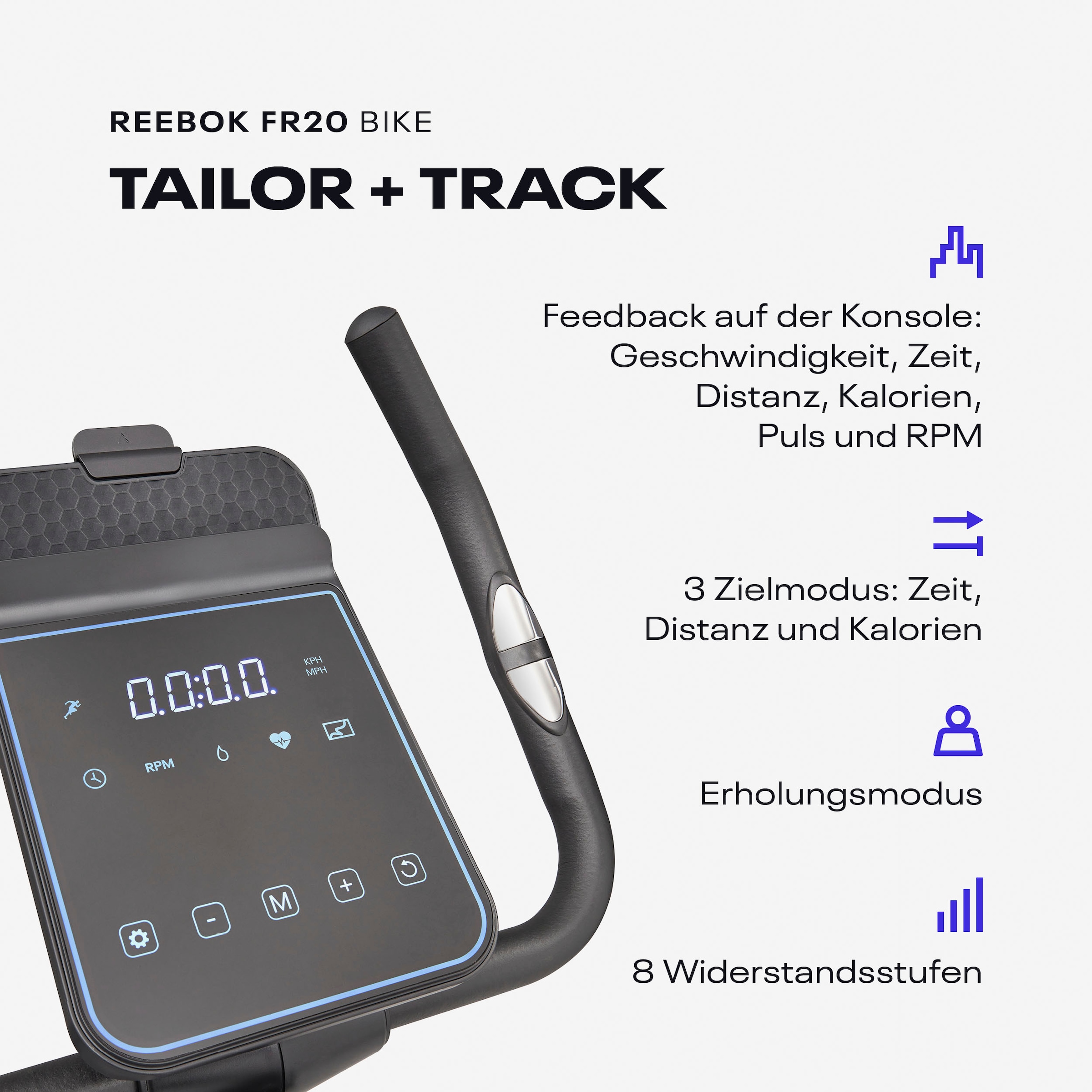 Reebok Heimtrainer »FR20 Heimtrainer«, (mit Tablet-Halterung), 8 Widerstandsstufen