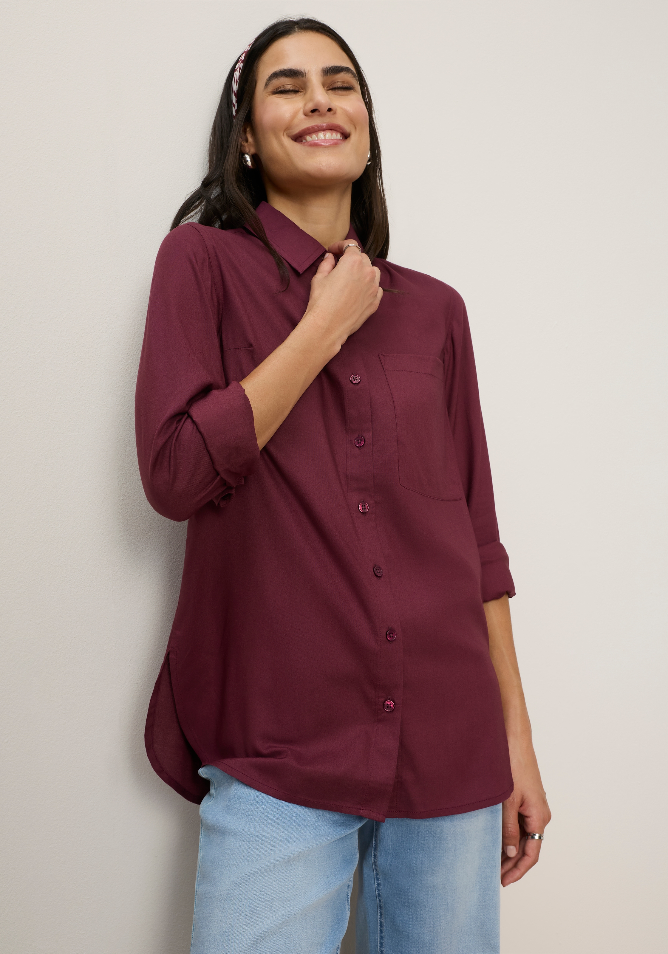 Tamaris Hemdbluse »mit lockerem Schnitt, aus fließender Viskose-Qualität« im Oversize-Look mit Tasche