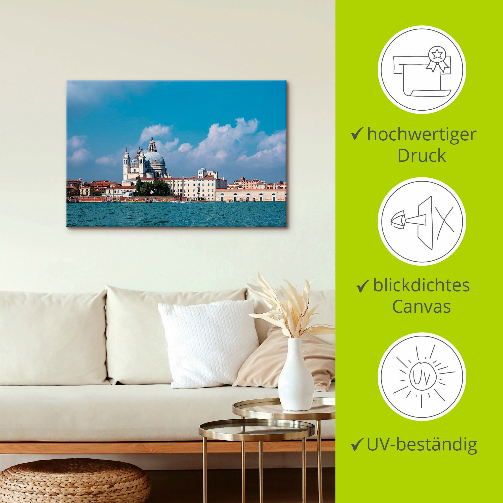 Artland Leinwandbild »Blick auf historische Gebäude Venedig II«, Venedig, (1 St.), auf Keilrahmen gespannt