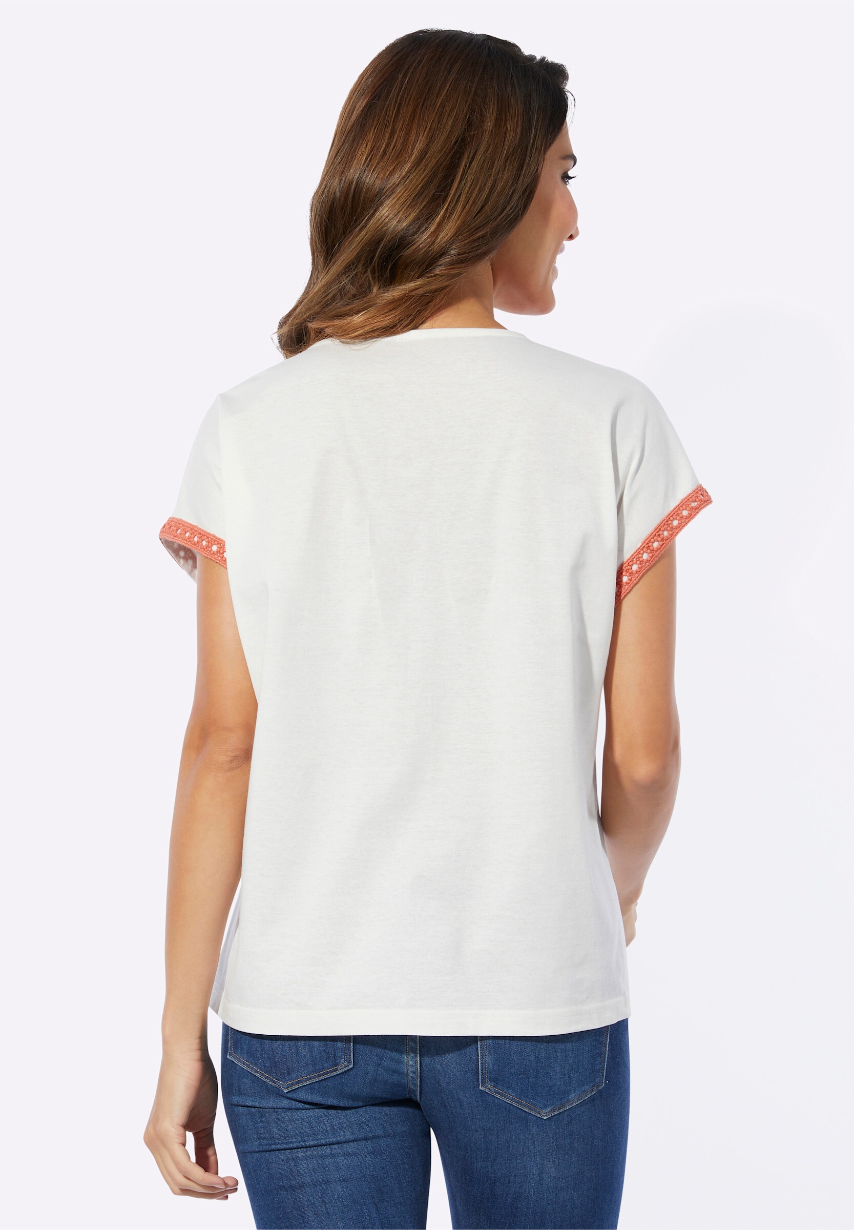 Sieh an! T-Shirt »V-Shirt V-Shirt mit Häkelborte«
