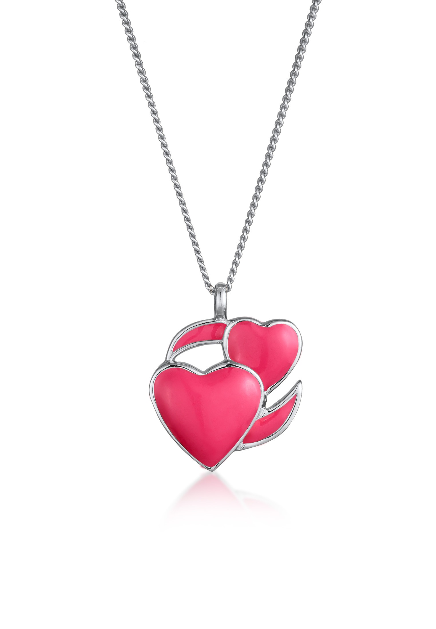 Elli Kette mit Anhänger »Halskette Emoji Herz Emaille Rosa 925 Sterling Silber«