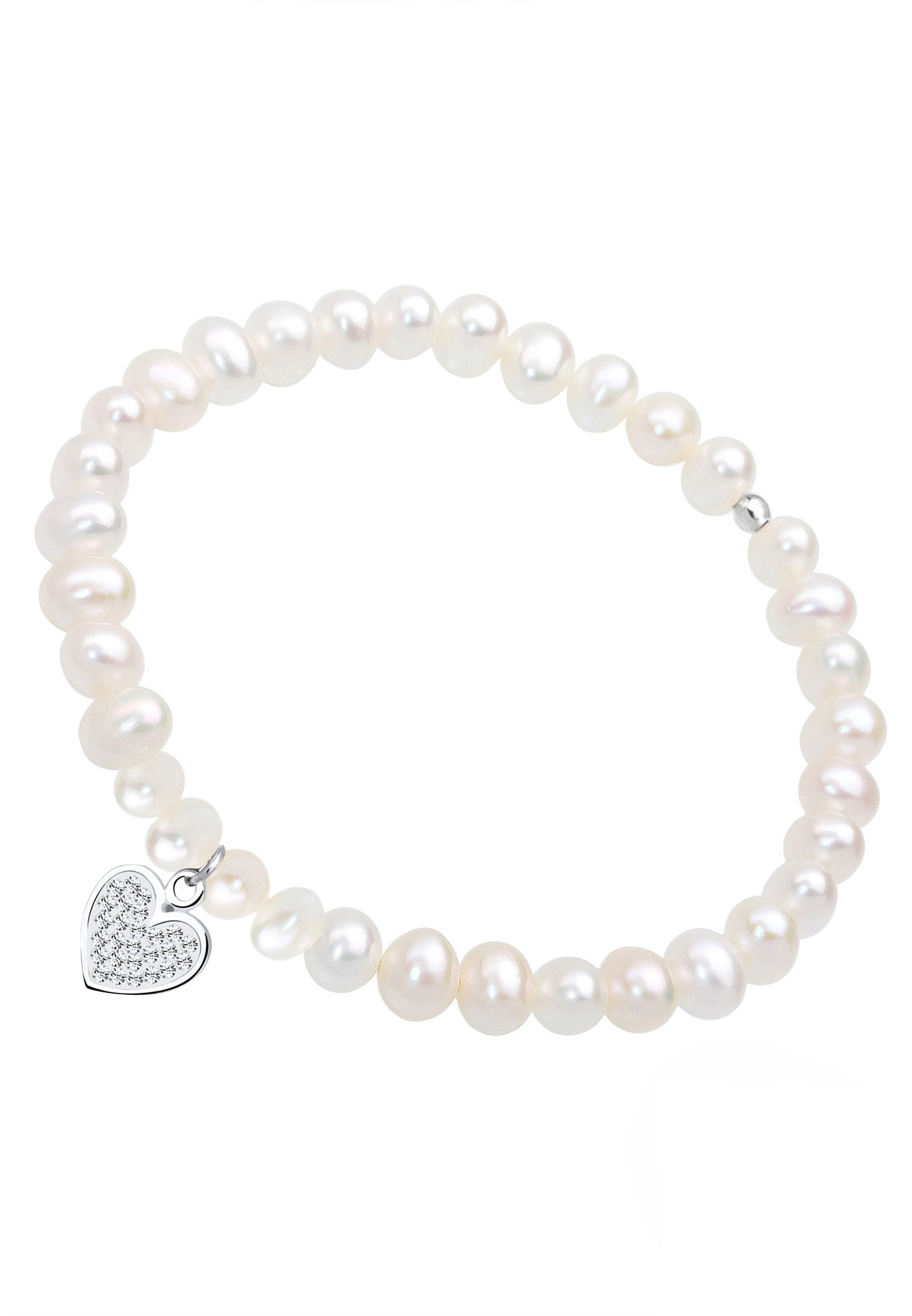 Elli Armkette »Armband Süßwasserzuchtperlen Herz Kristalle Weiß 925 Sterling Silber«