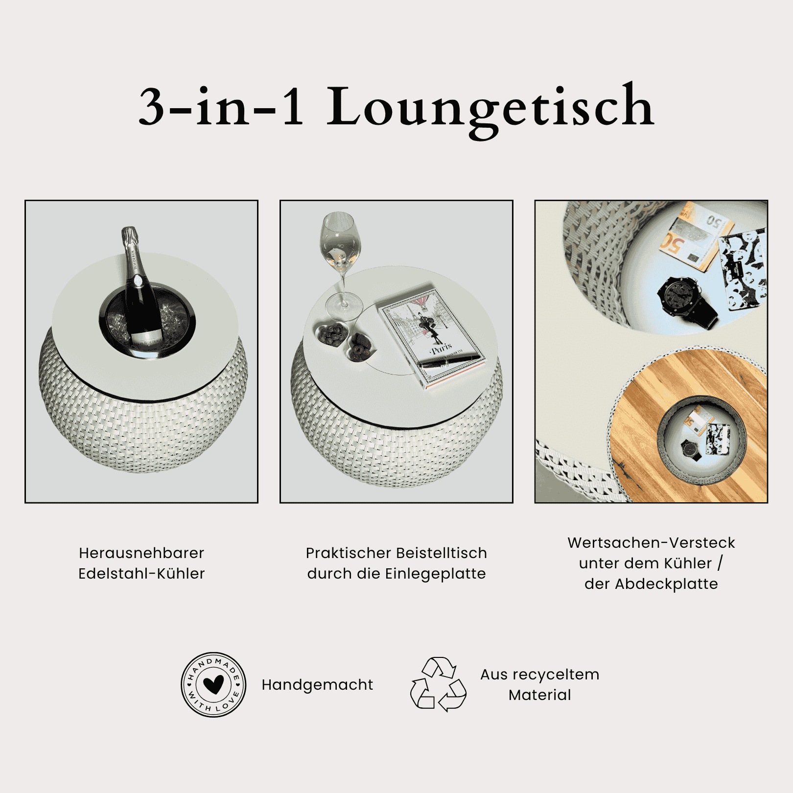 COOTAB Cooler Table Beistelltisch »Beistelltisch mit Edelstahl-Kühler Milano 40 cm« 1 Stk. tlg.