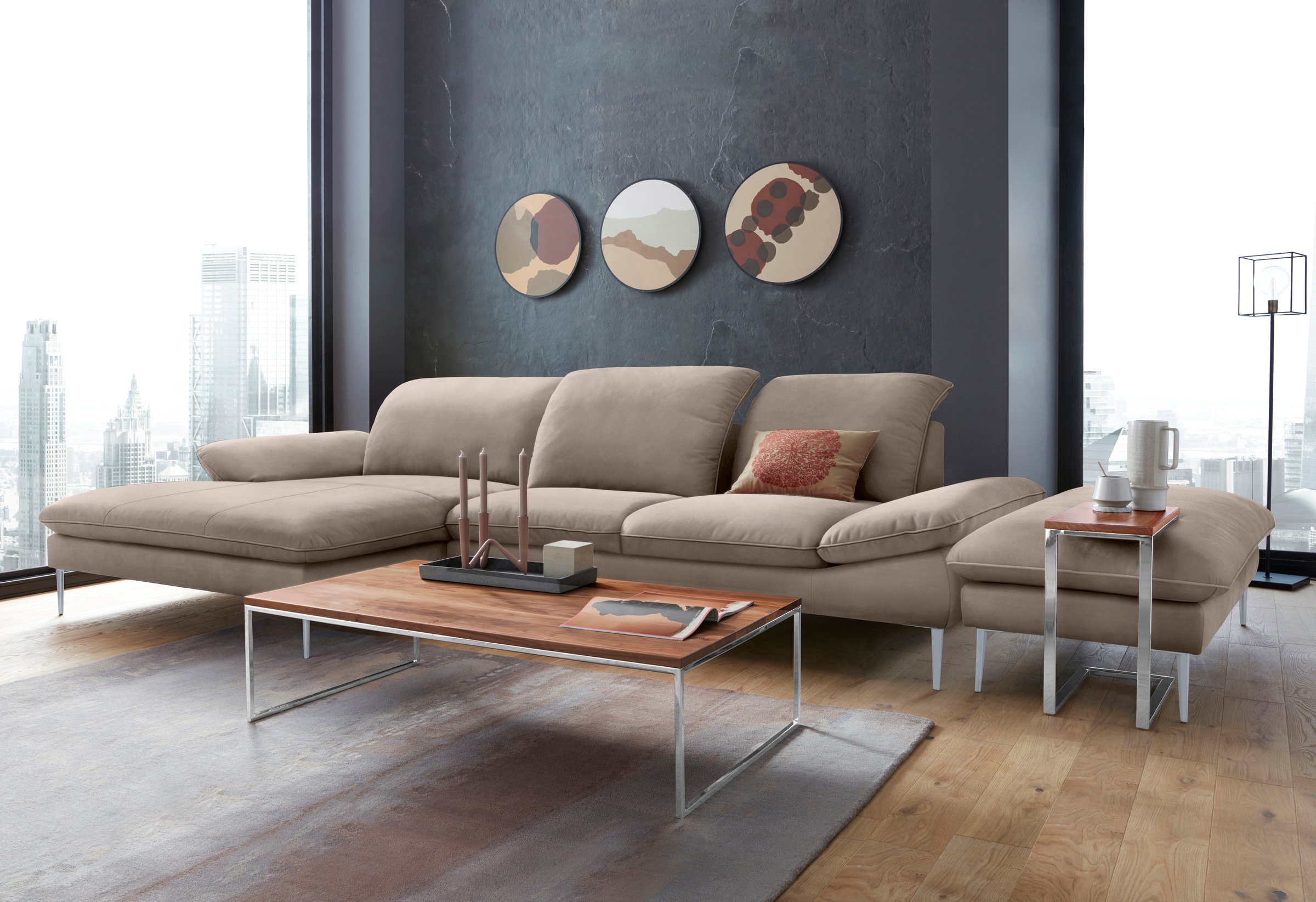 W.SCHILLIG Ecksofa »enjoy&MORE, Designsofa, bequem, zeitlos und elegant, L-Form«, mit Sitztiefenverstellung, Füße silber matt, Breite 340 cm