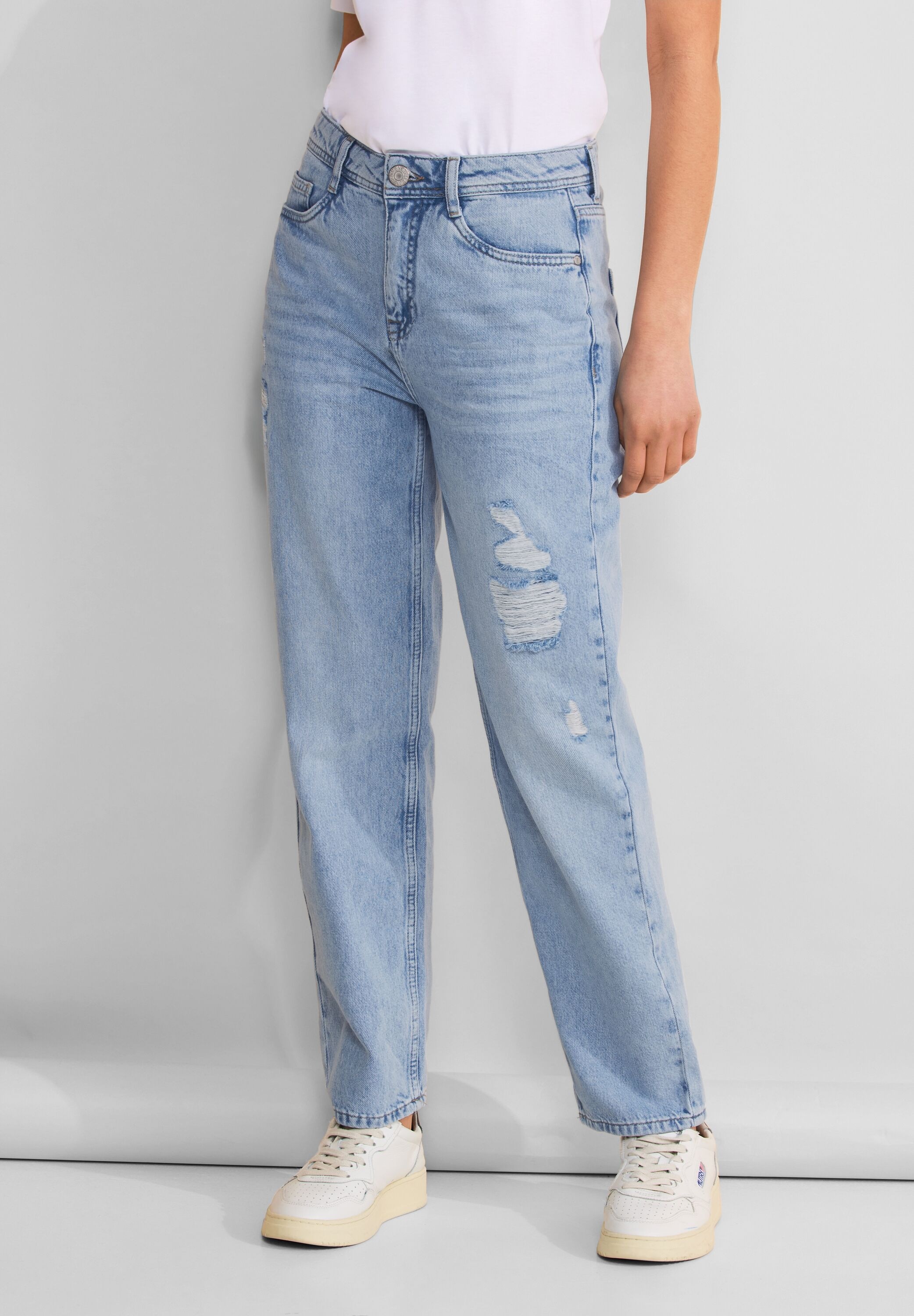 Straight-Jeans, mit Löcher-Used-Look