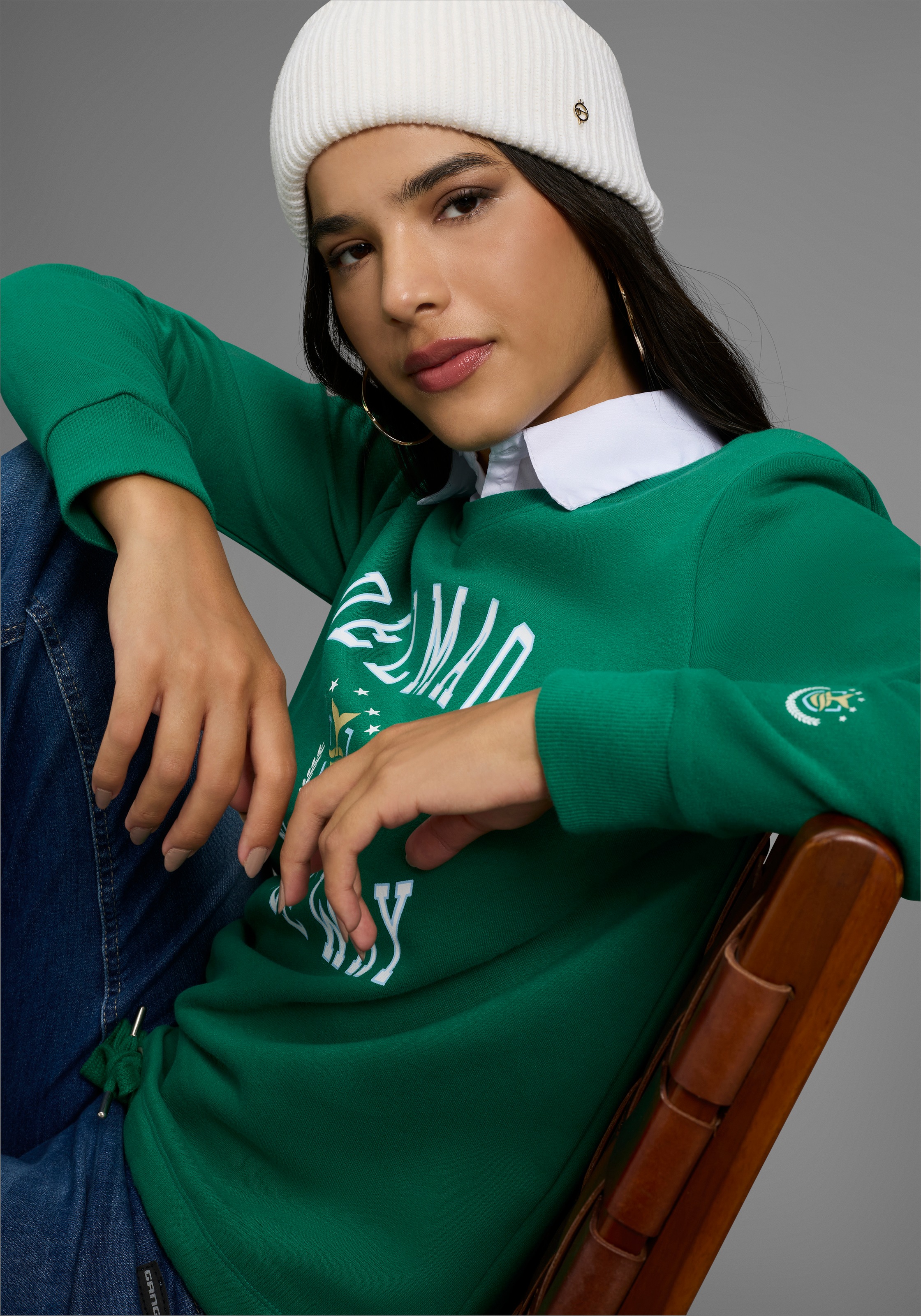 DELMAO Sweatshirt, Weiche Baumwollmischung mit Print und Kordelzug am Saum