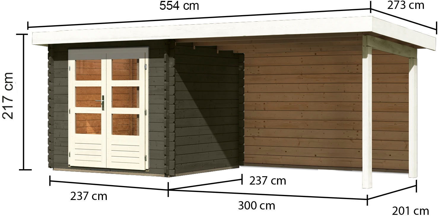 Karibu Gartenhaus »Schloßsee 2«, mit Anbaudach und Rückwand