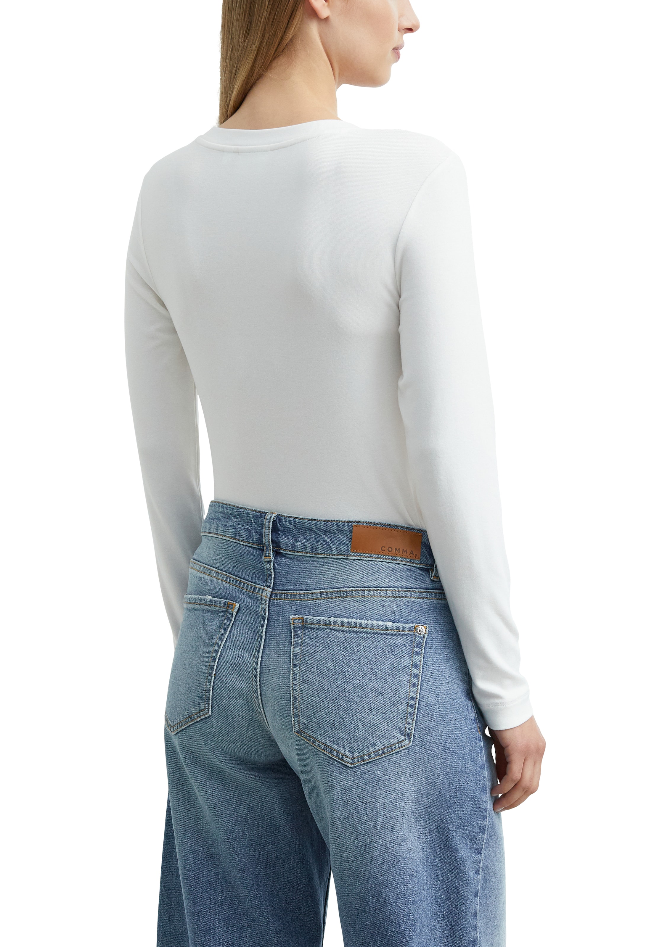 Comma Langarmshirt mit tiefem Rundhals / Viskose-Stretch