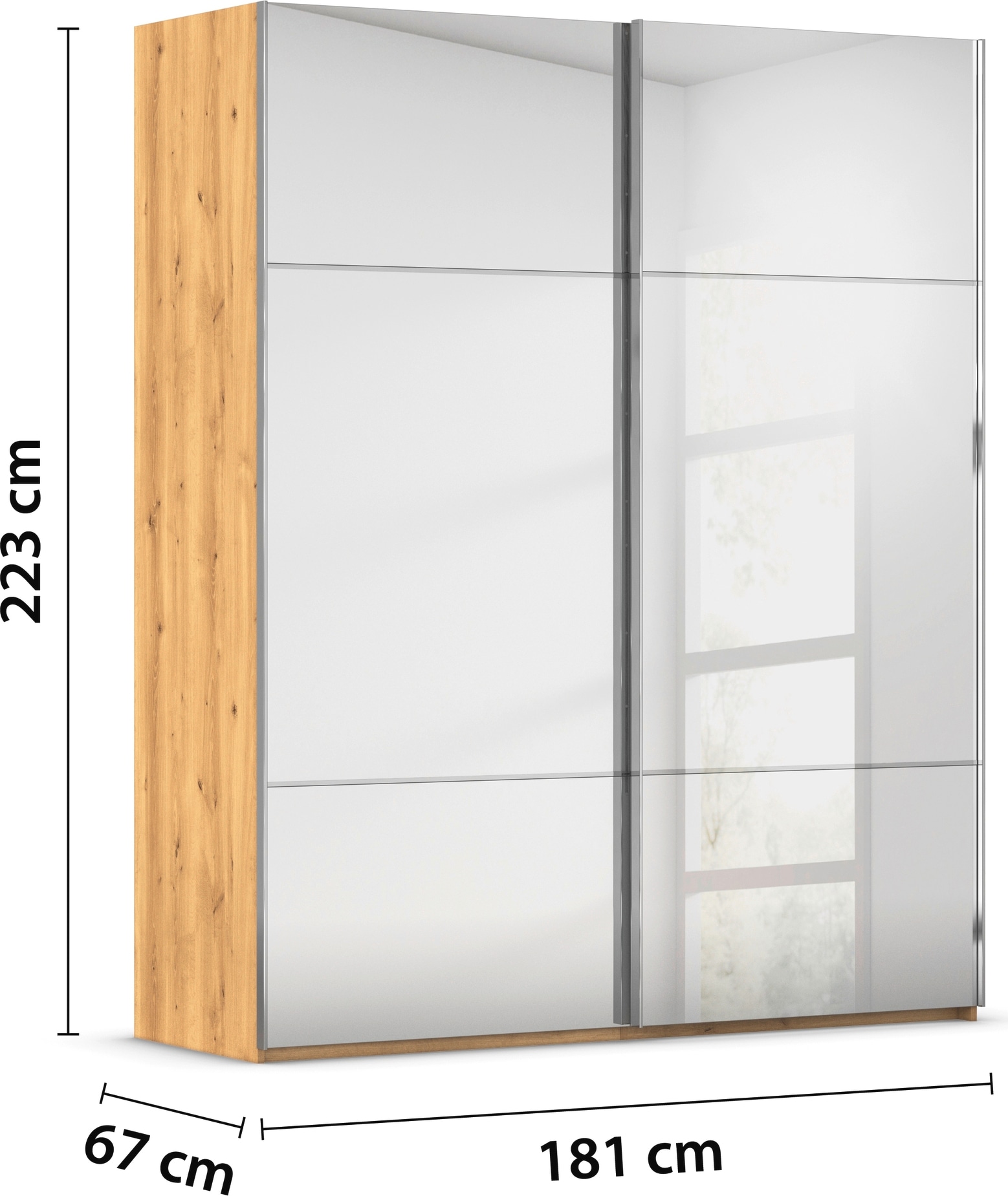 rauch Schwebetürenschrank »Kleiderschrank Schrank Garderobe Schlafzimmerschrank SCALE-TRIO«, edle dreigeteilte Front mit 2 Zierleisten Spiegelfront MADE IN GERMANY