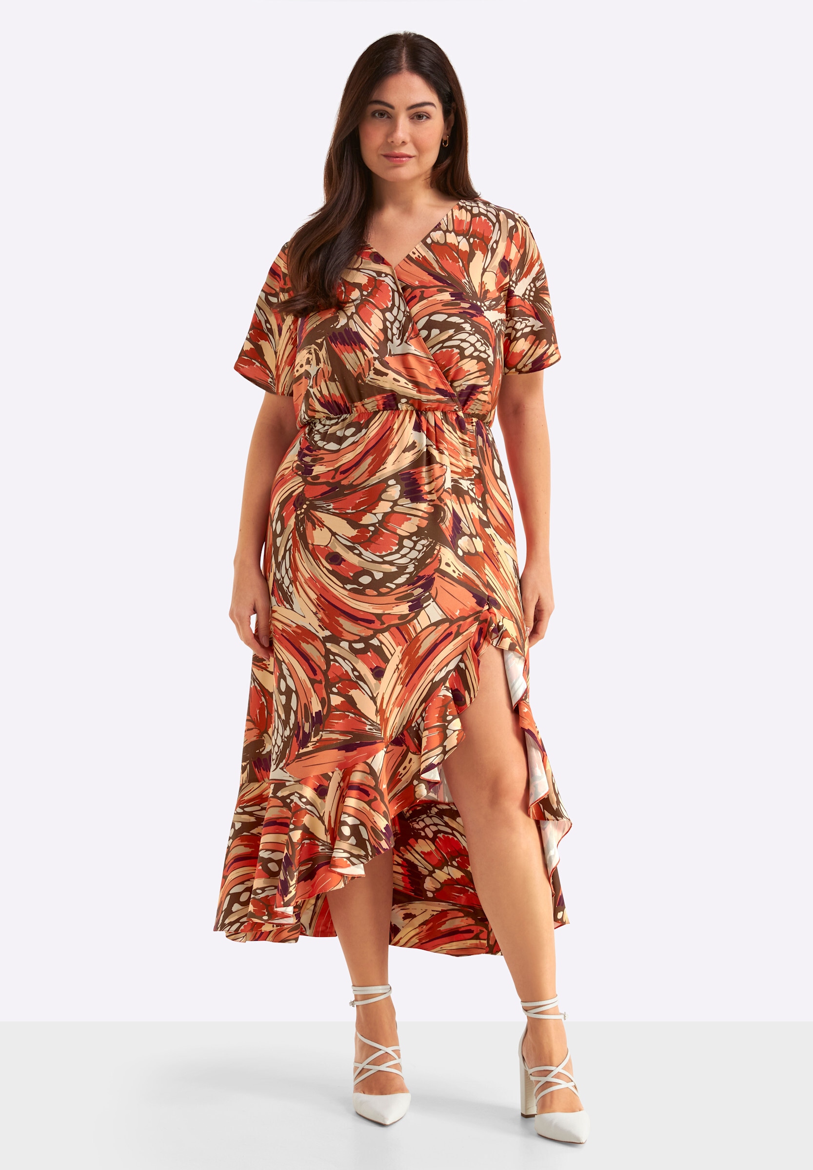 Sheego Wickelkleid »Kleid Volantkleid mit Schmetterlingsprint« Ohne Tasche