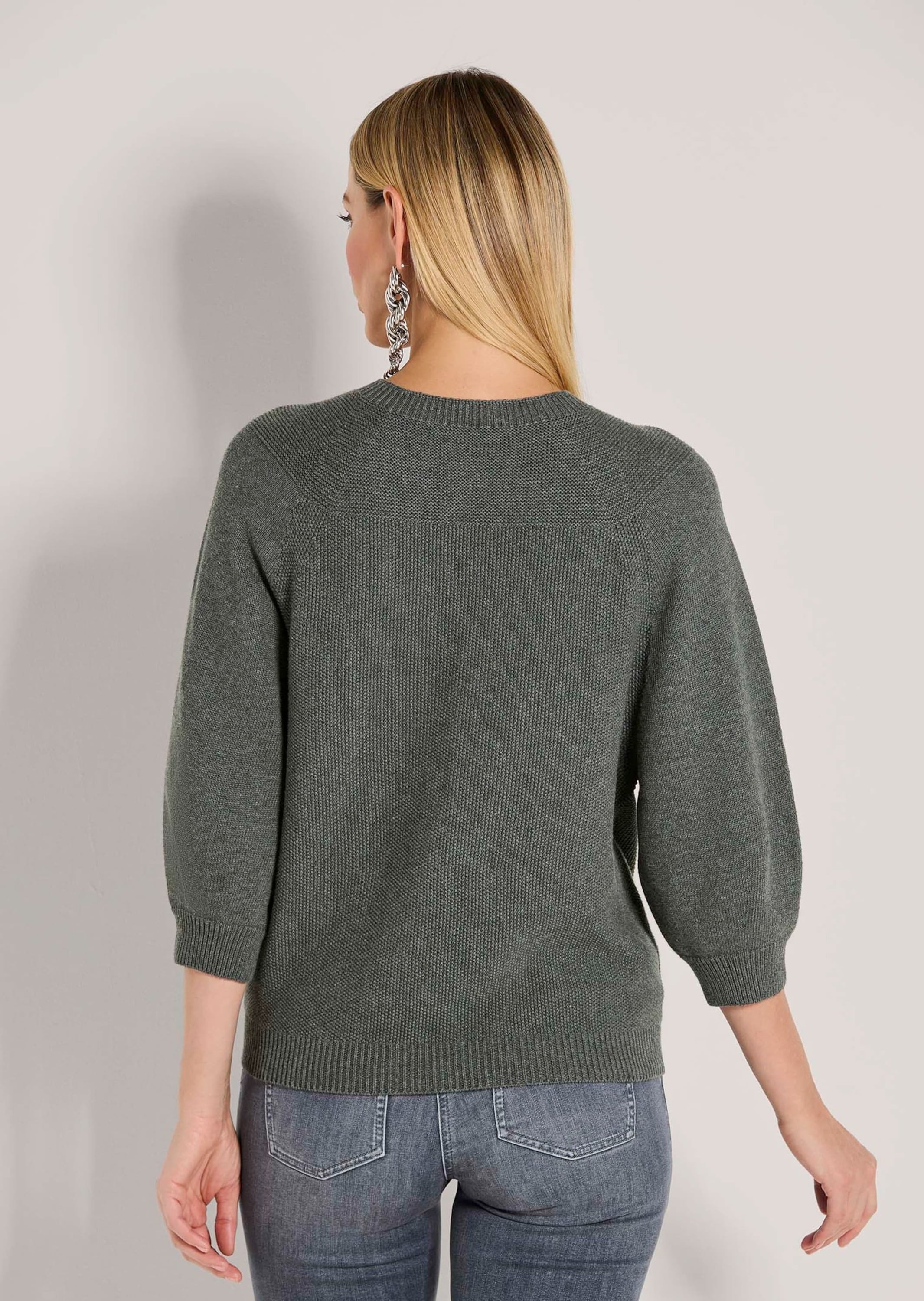 MADELEINE Longpullover »Strickpullover Zeitloser Baumwollpullover mit Perlfang-Muster« weite Ärmel