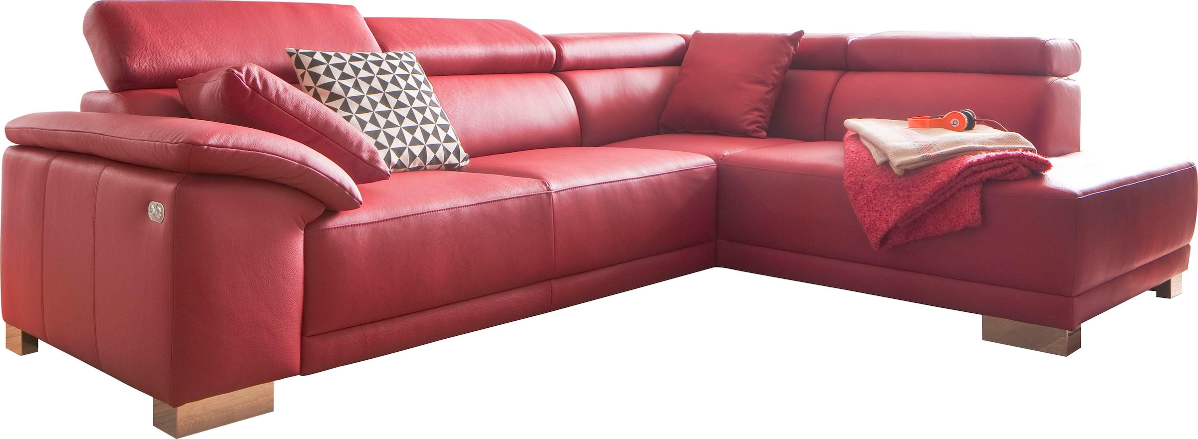 3C Candy Ecksofa »Menorca modern und bequem, OTTOs Choice, L-Form«, Kopfteilverstellung, wahlweise elektronischer Sitzvorzug, in Dickleder